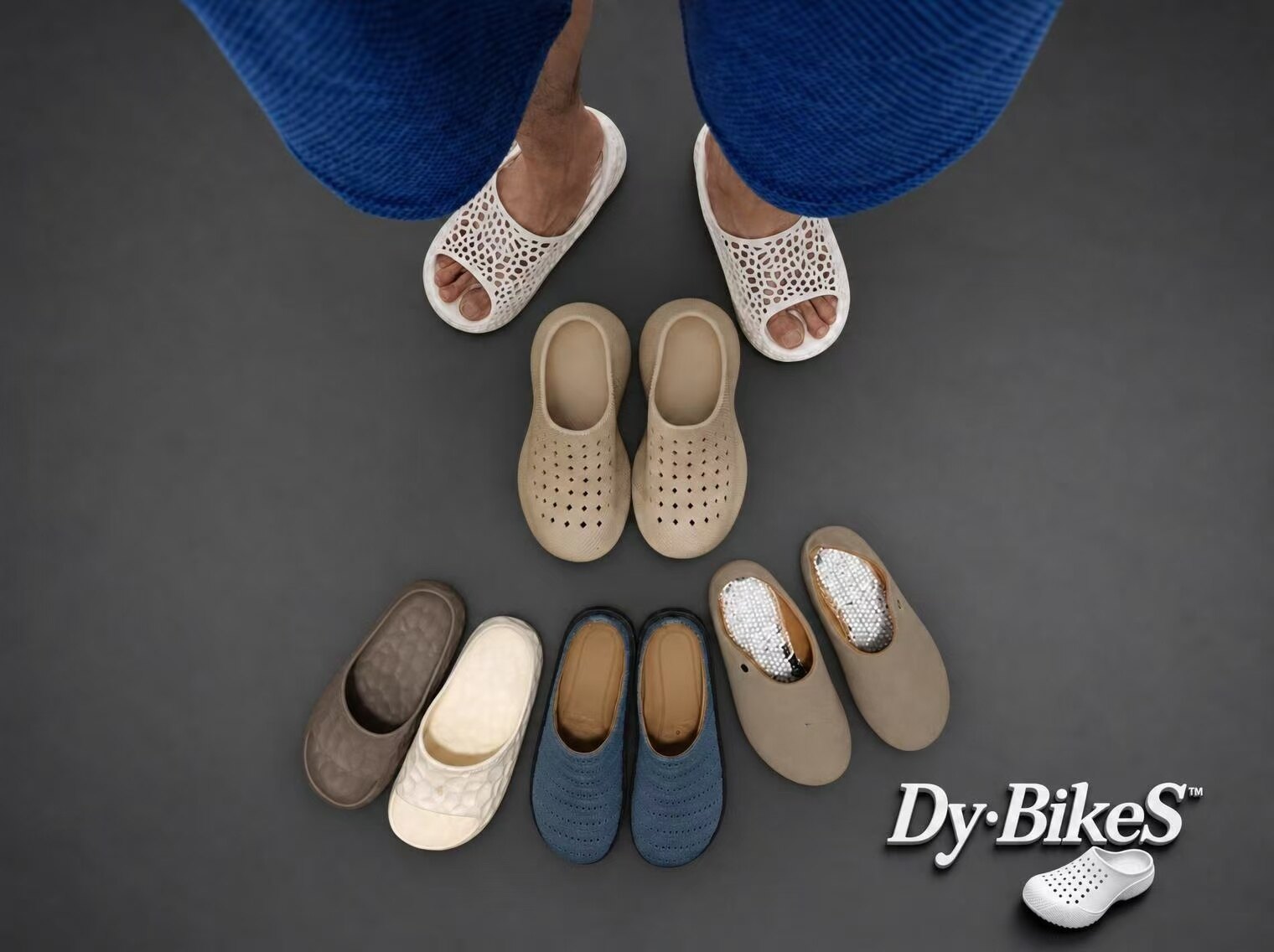 倒爷 DyBikeS 品牌多款洞洞鞋产品展示灰色背景