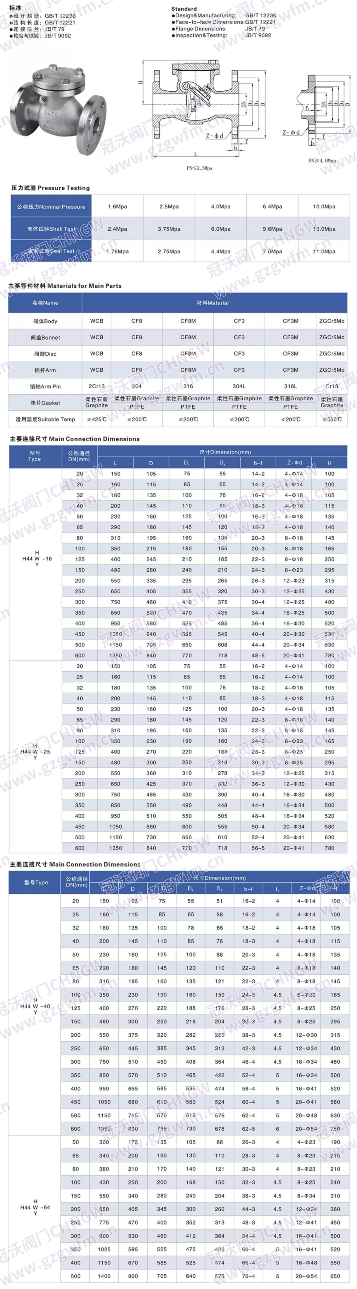止回阀 技术参数