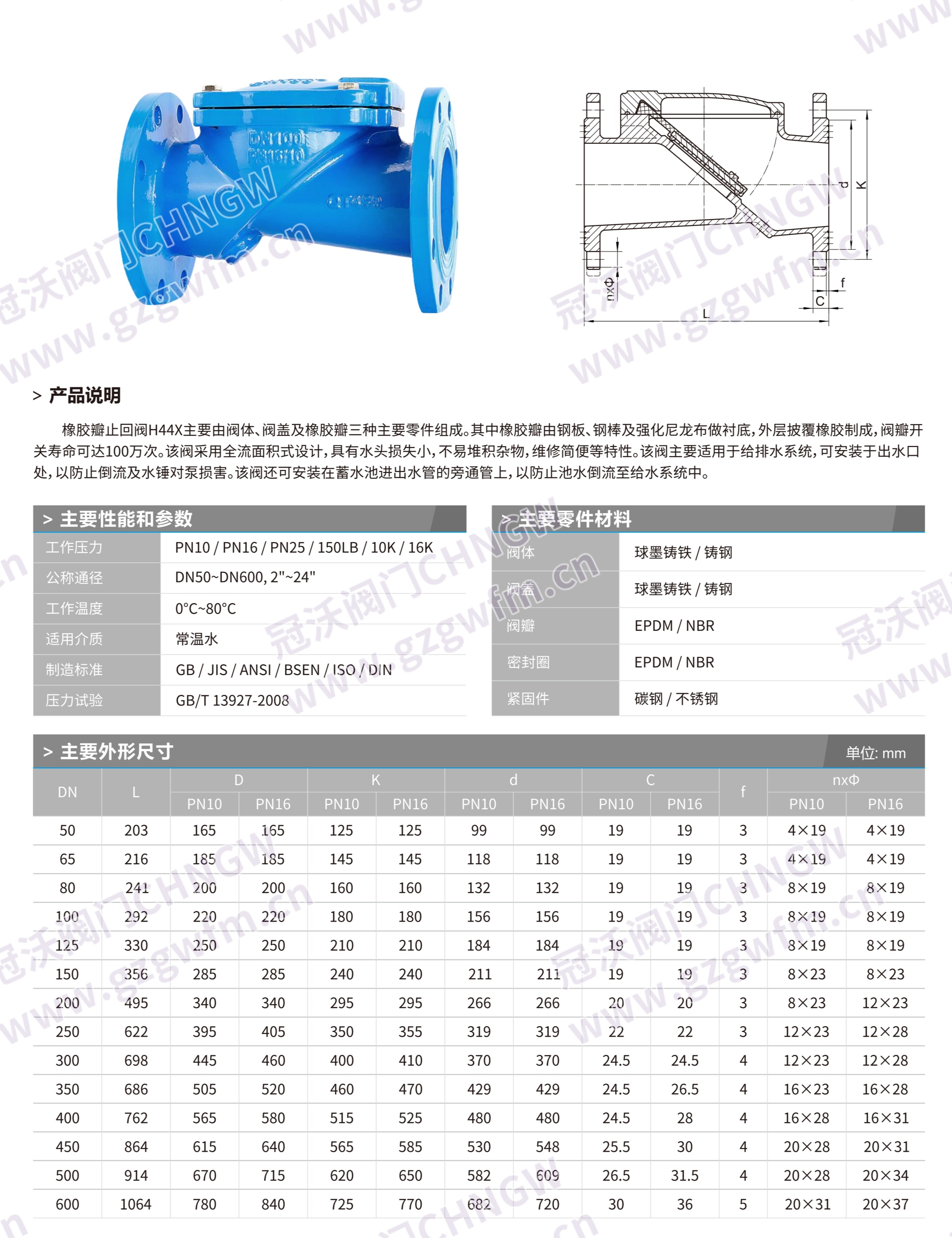 止回阀 Technical Specifications
