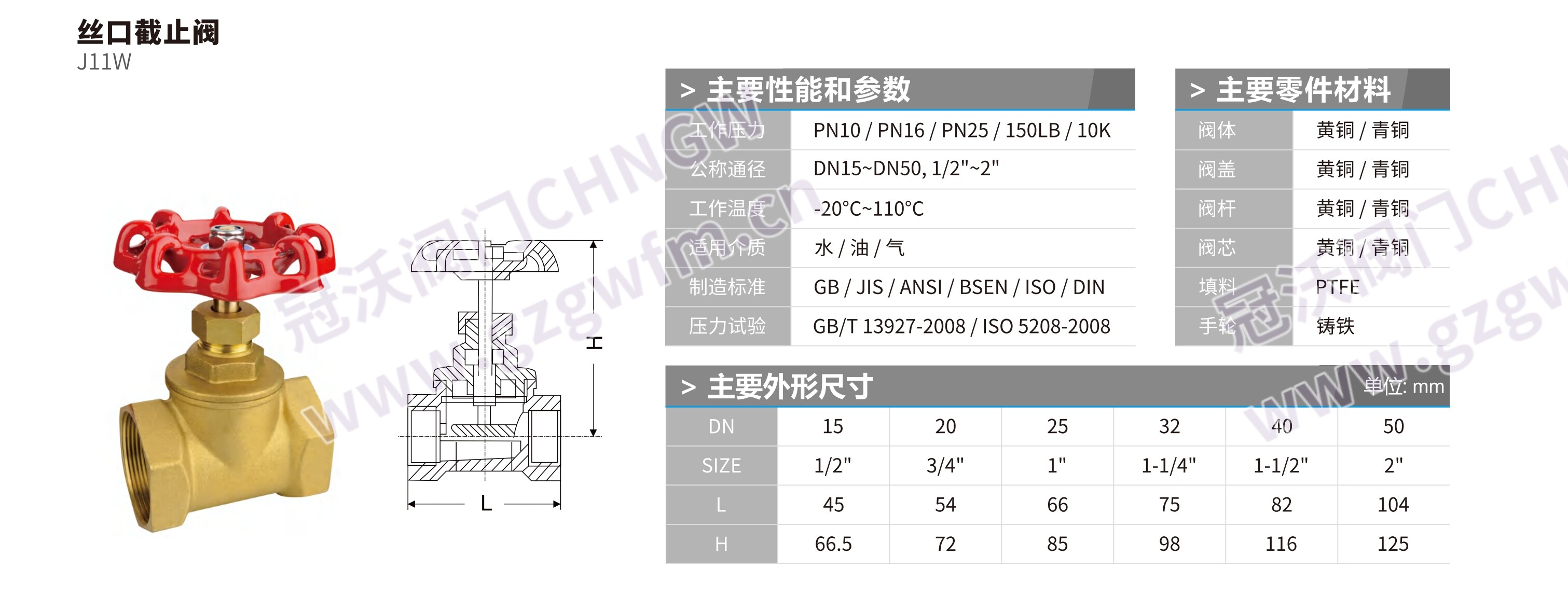 J11W-16T黄铜内丝截止阀 内螺纹丝扣黄铜截止阀 手动管道切断阀 水暖黄铜节流阀  技术参数