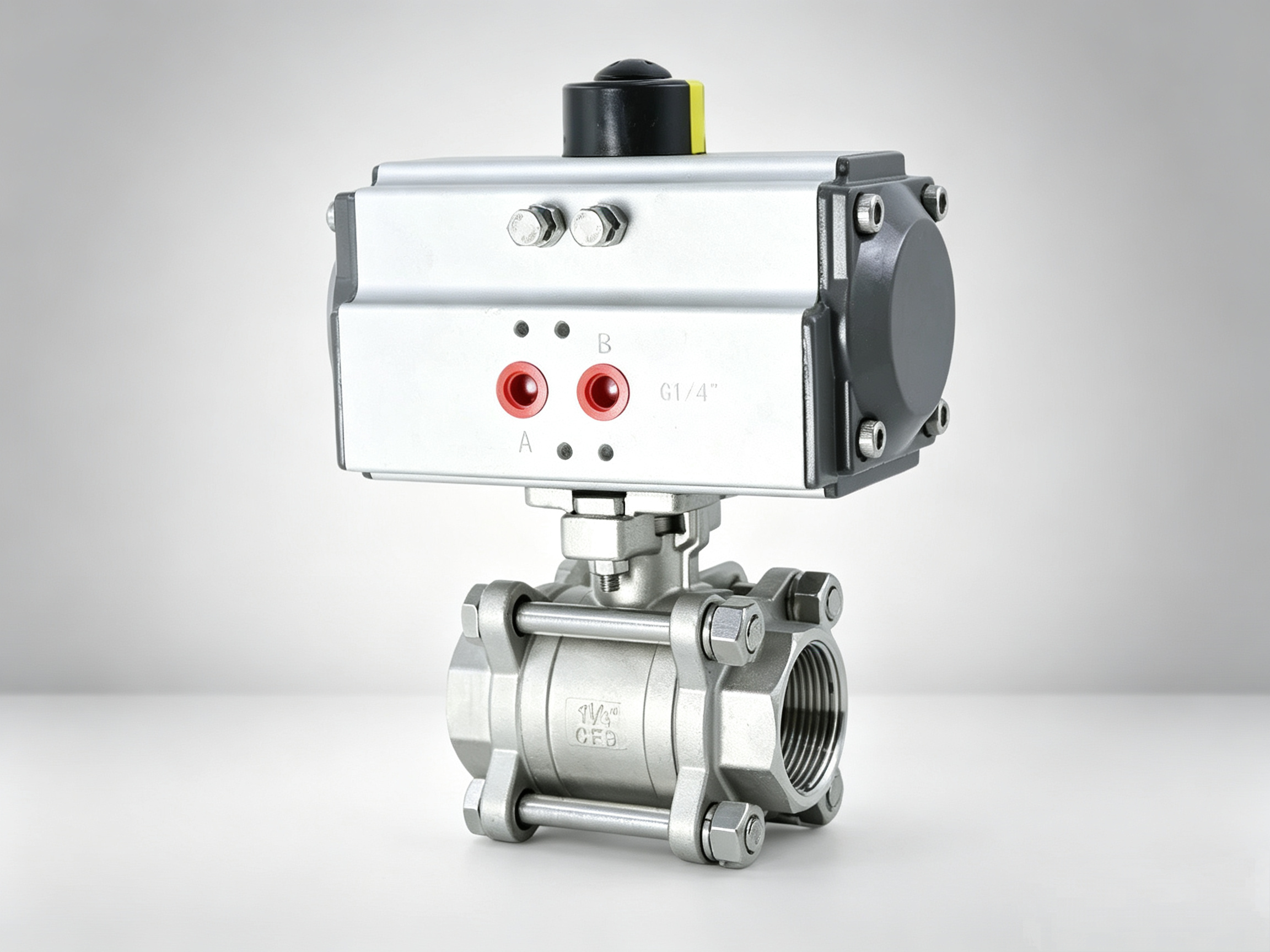 Pneumatic stainless steel three piece ball valve Q611F-10/16P pneumatic screw buckle ball valve pneumatic cut-off valve internal thread straight through valve