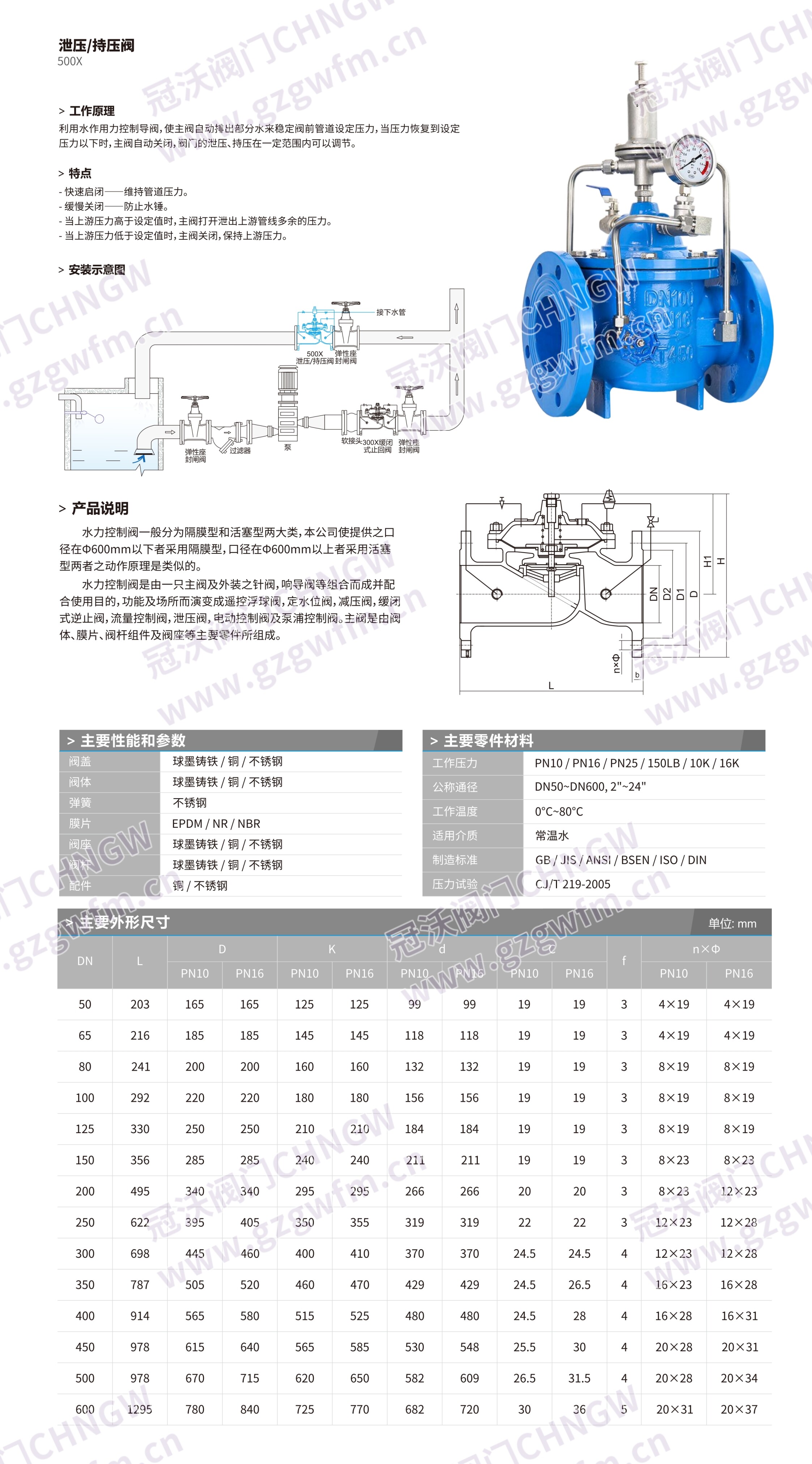 500X持压泄压阀 水力消防稳压泄压阀 管道超压保护阀门 技术参数