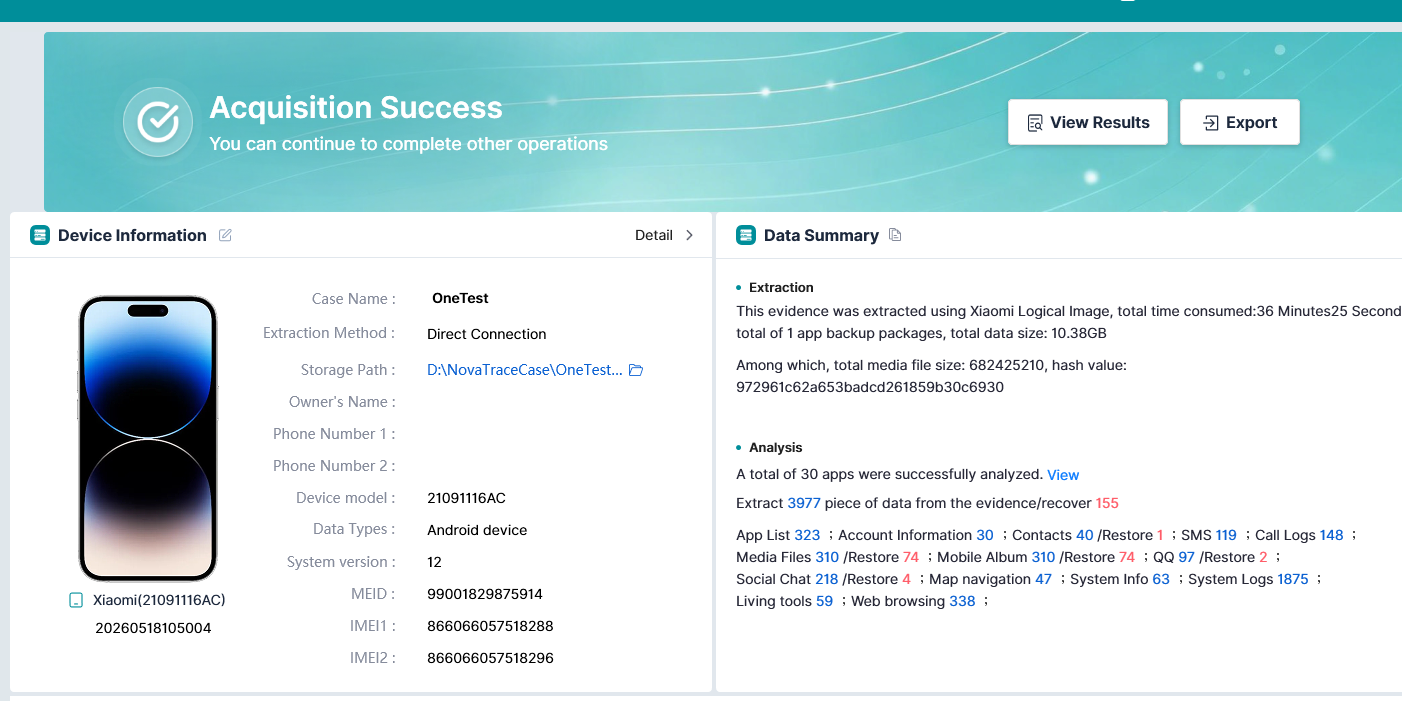 NovaTrace App Analysis Interface