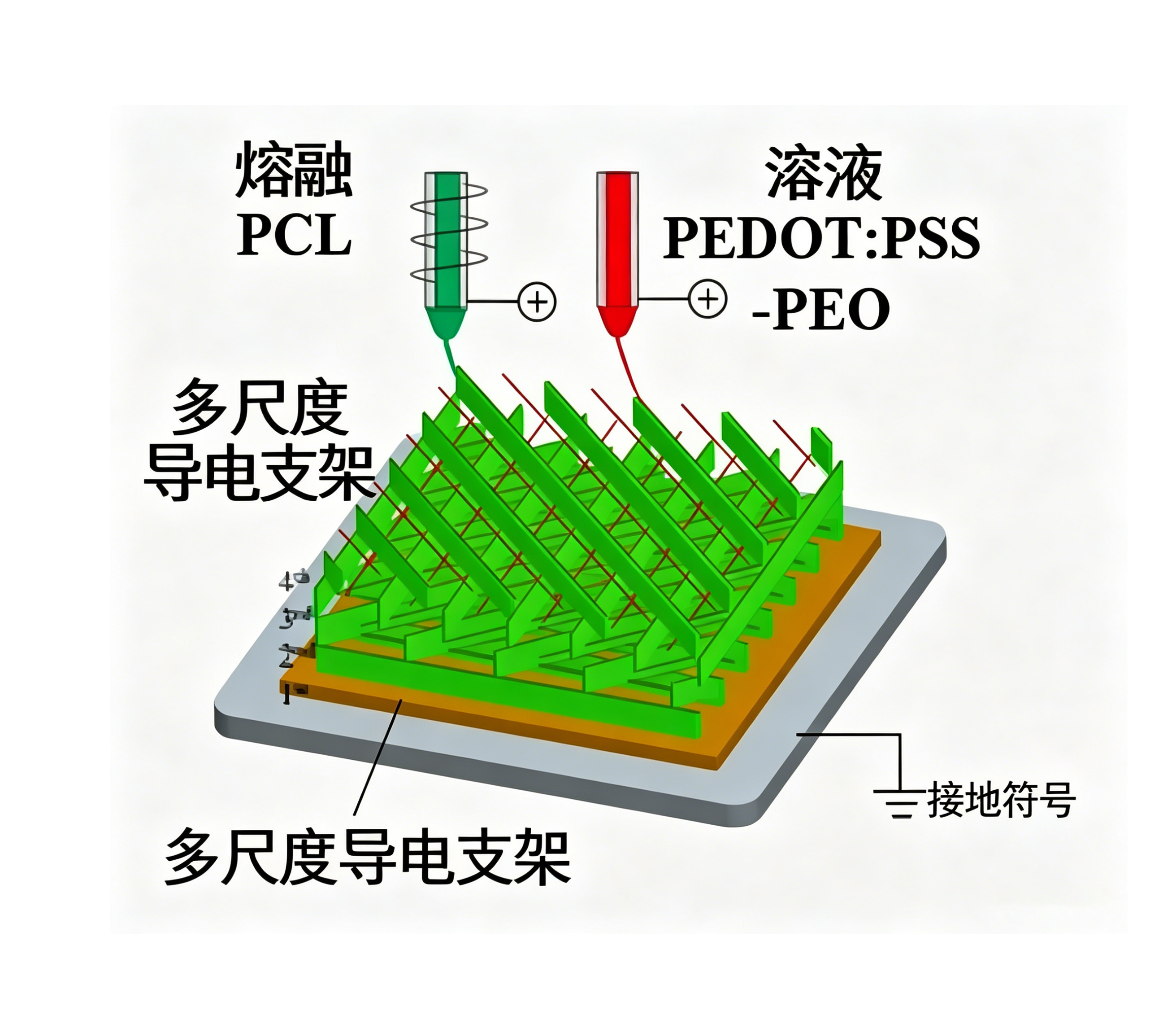 微米生物纤维和亚微米导电纤维复合支架结构