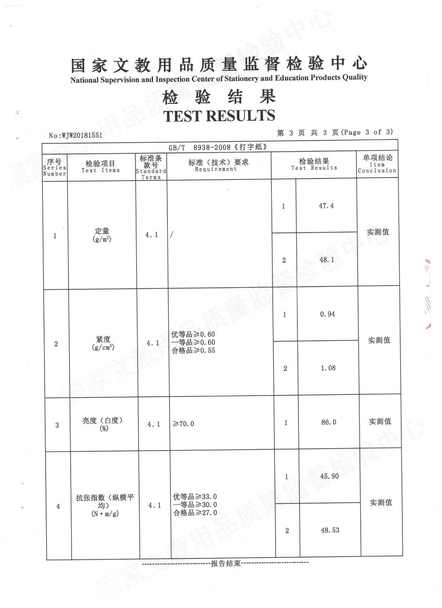 产品质量检测报告