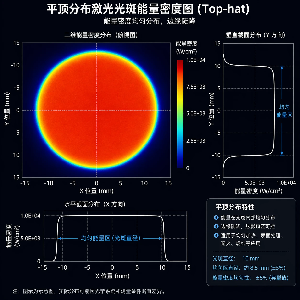Energy density map of a flat-top laser beam profile