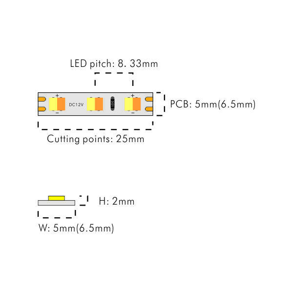 Tunable White LED Strip Dual color temperature 120LEDs/M LED STRIP 12V 5W 2700K~6500K thumbnail 2