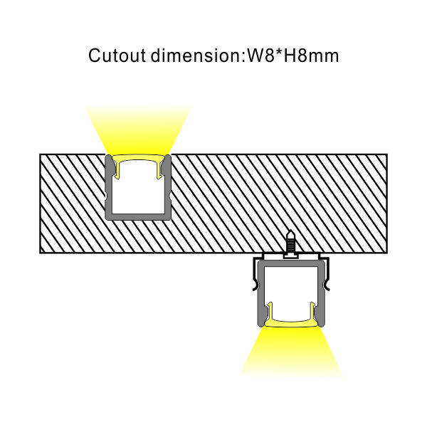Small Size Recessed Cabinet Light, 8×8mm Slot Dimension, PC Diffuser thumbnail 3