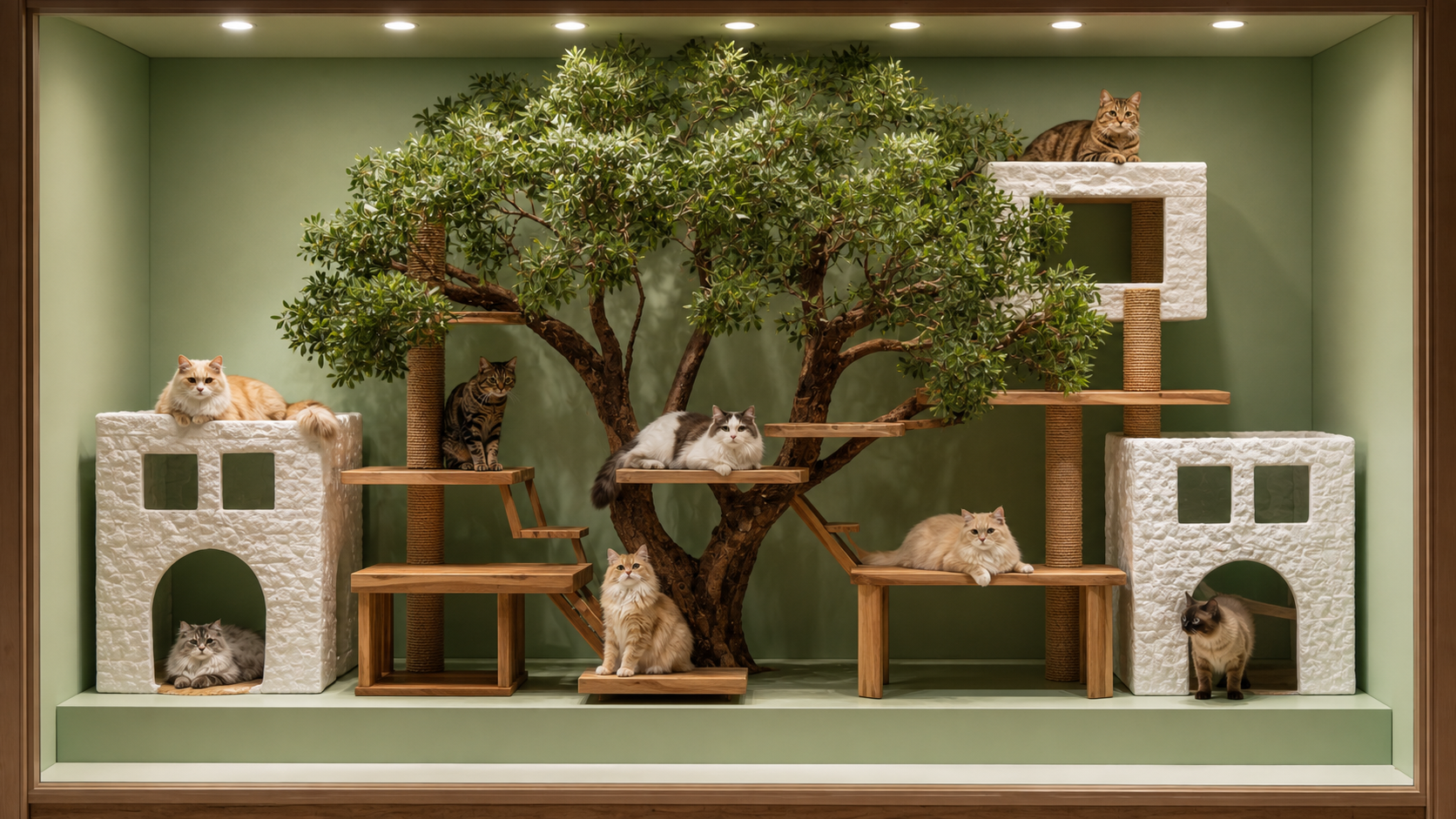White Stone Texture Cat House Combination