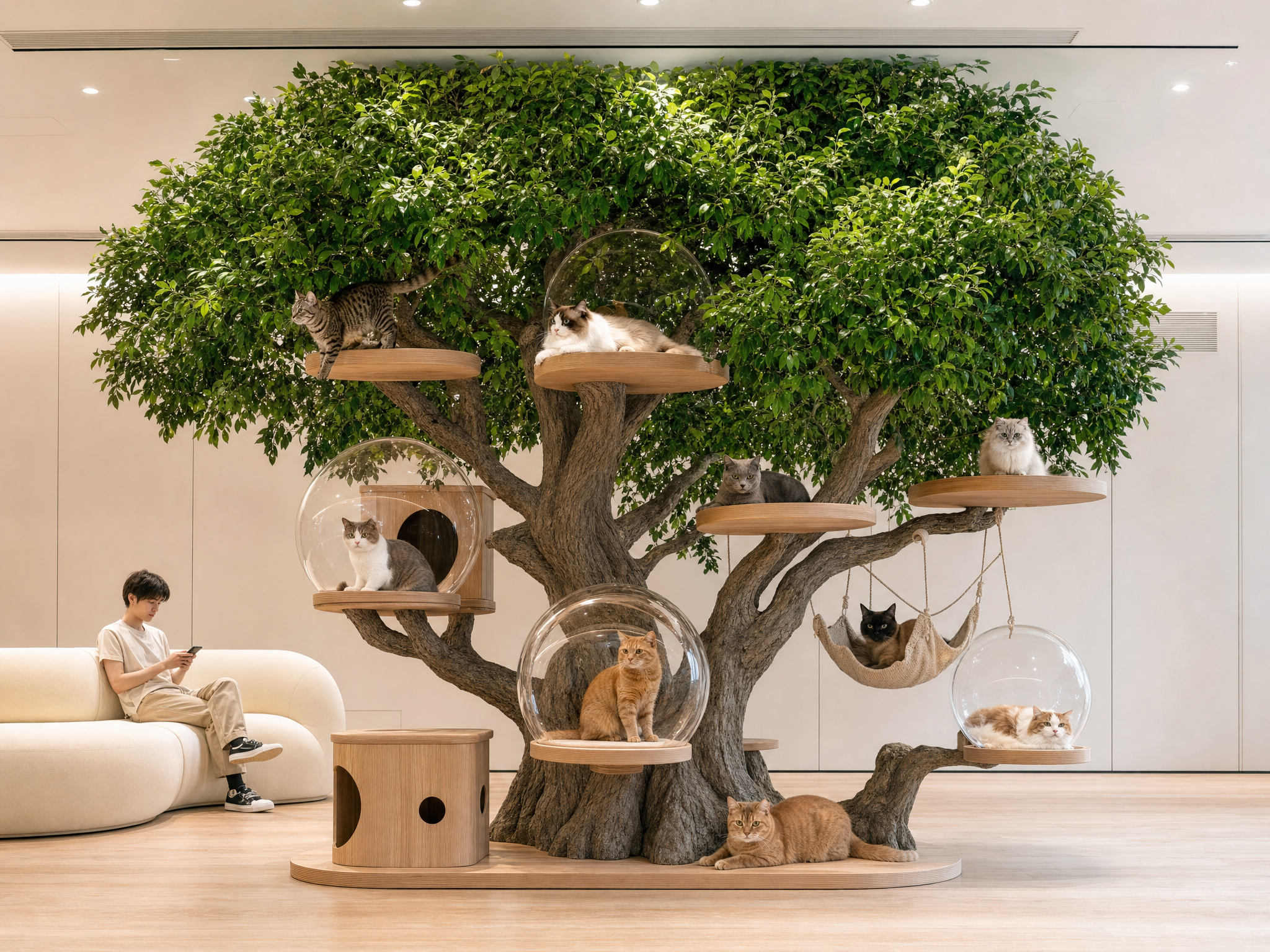 Modern Style Cat Tree with Epoxy Resin House