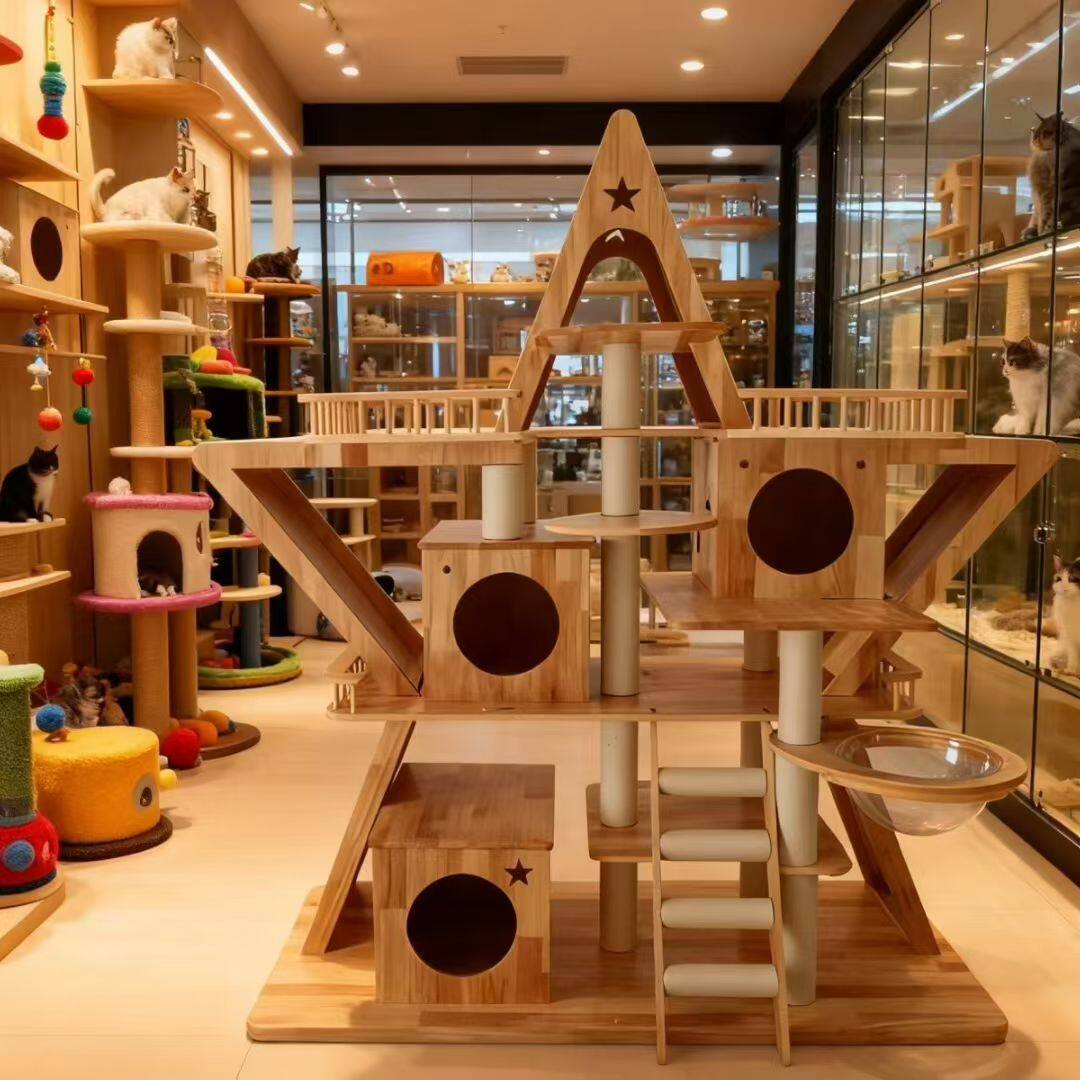 Creative Solid Wood Cat Tree with Spiral Ramp