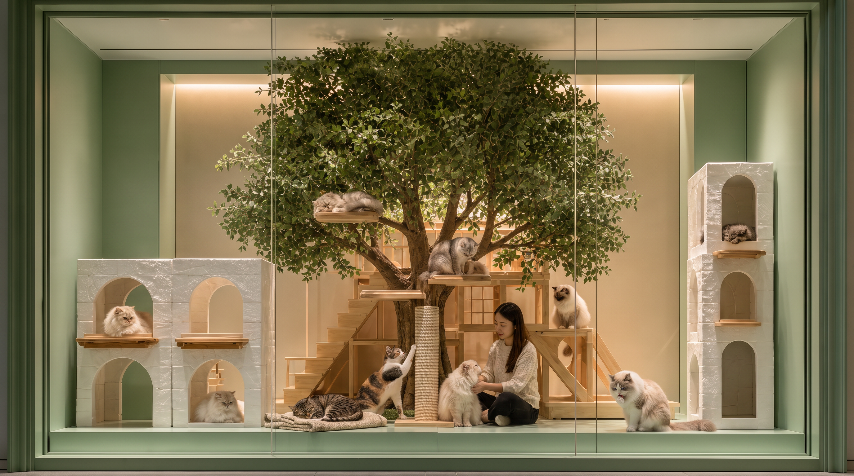 Glass Display Cabinet Multi-Level Cat Tree