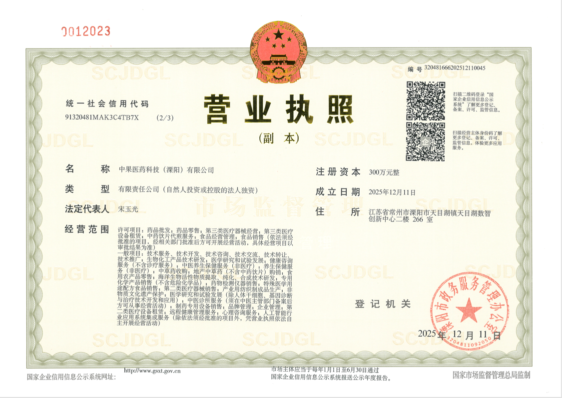 Business License of China Medicine Technology (Liyang) Co., Ltd.