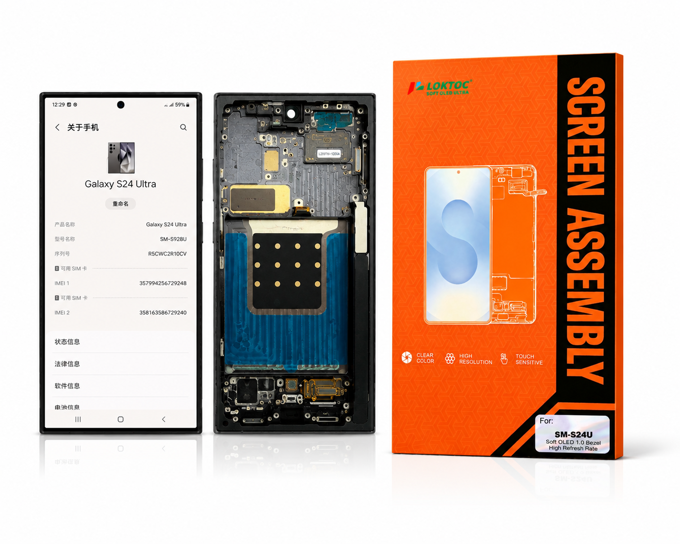 Soft OLED Screen Assembly with Frame for Samsung Galaxy S24 Ultra(High Refresh Rate,120Hz) OLED Screen