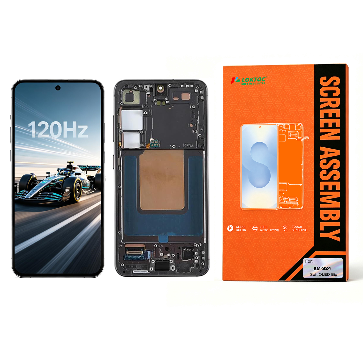 Soft OLED Screen Assembly with Frame for Samsung Galaxy S24 (High Refresh Rate,120Hz) OLED Screen