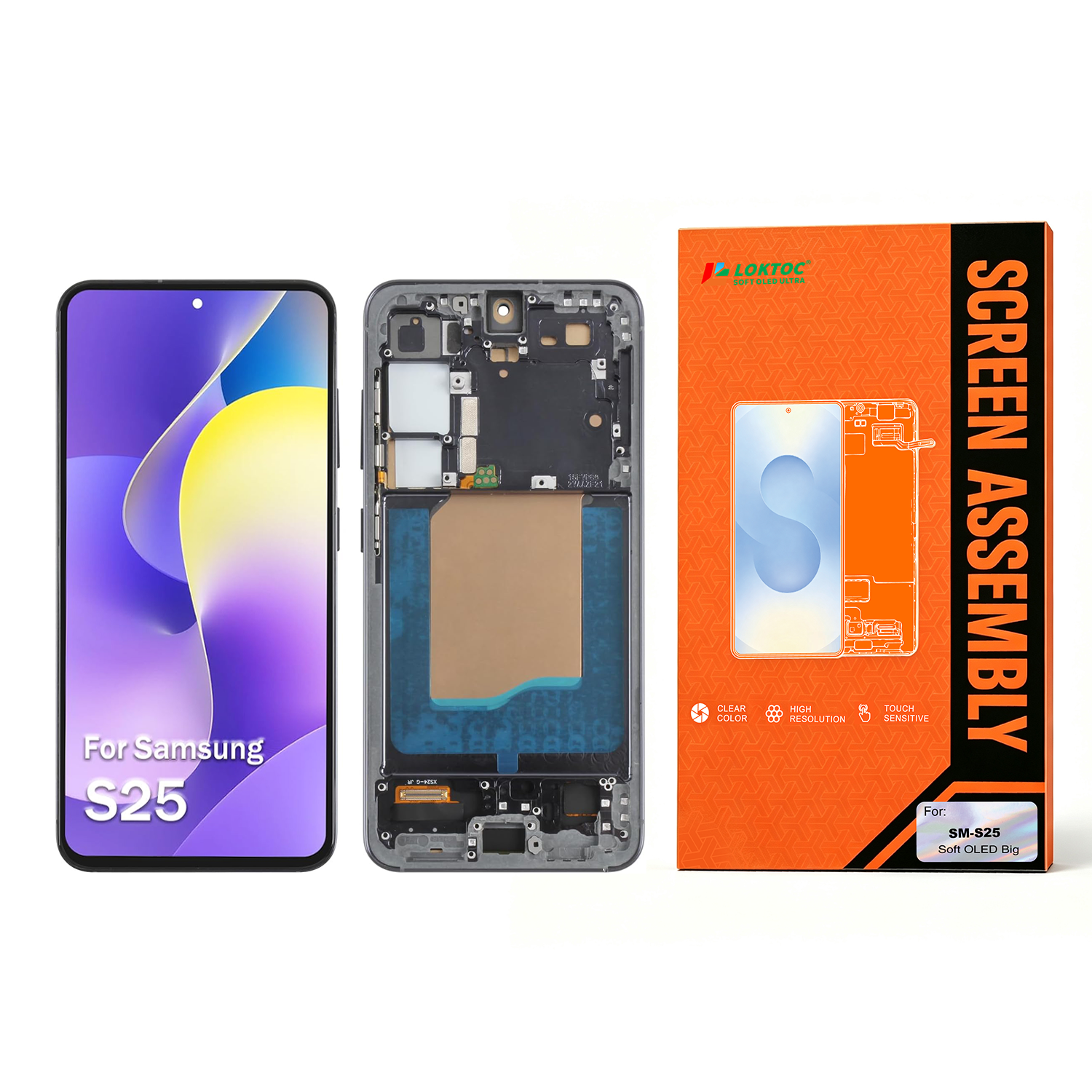 Soft OLED Screen Assembly with Frame for Samsung Galaxy S25 (High Refresh Rate,120Hz) OLED Screen