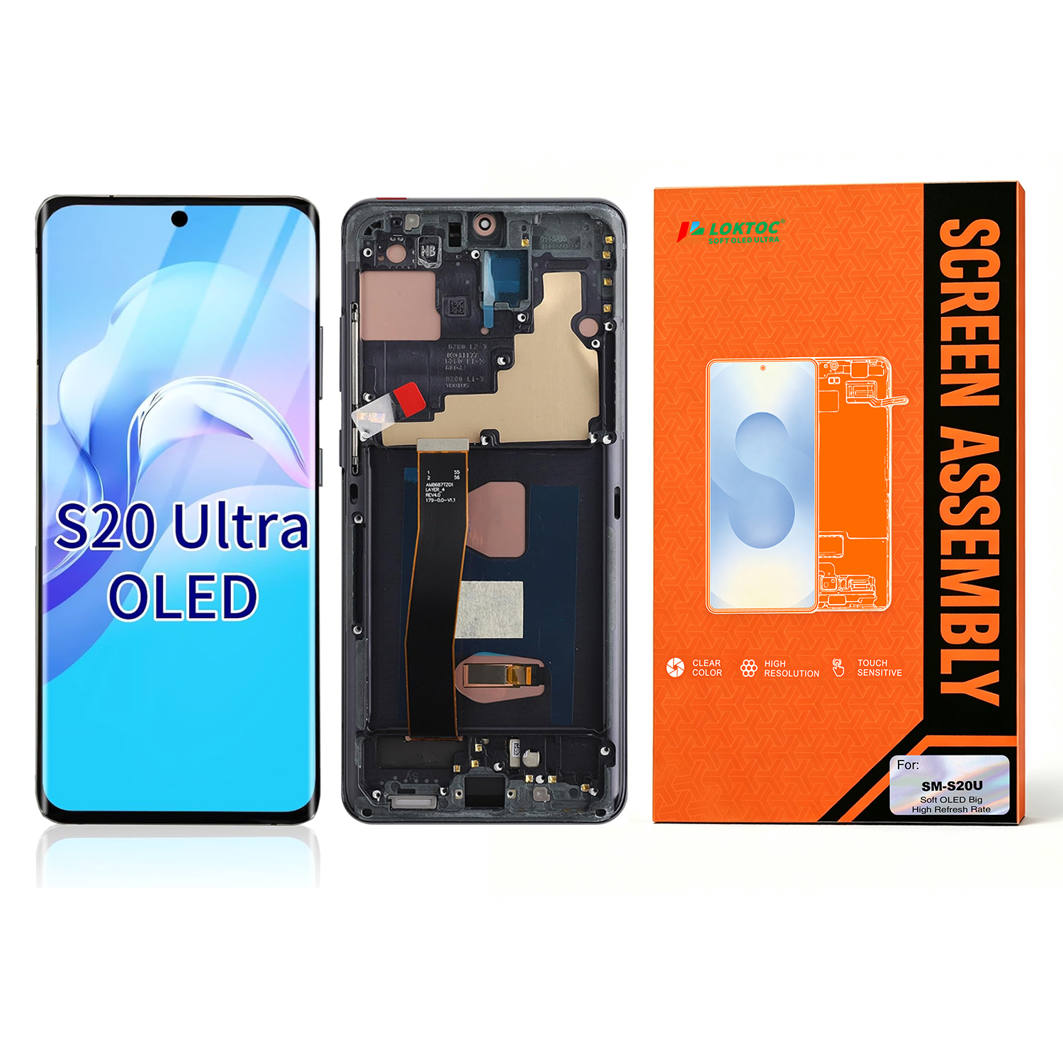 Soft OLED Screen Assembly with Frame for Samsung Galaxy S20 Ultra(High Refresh Rate,120Hz) OLED Screen