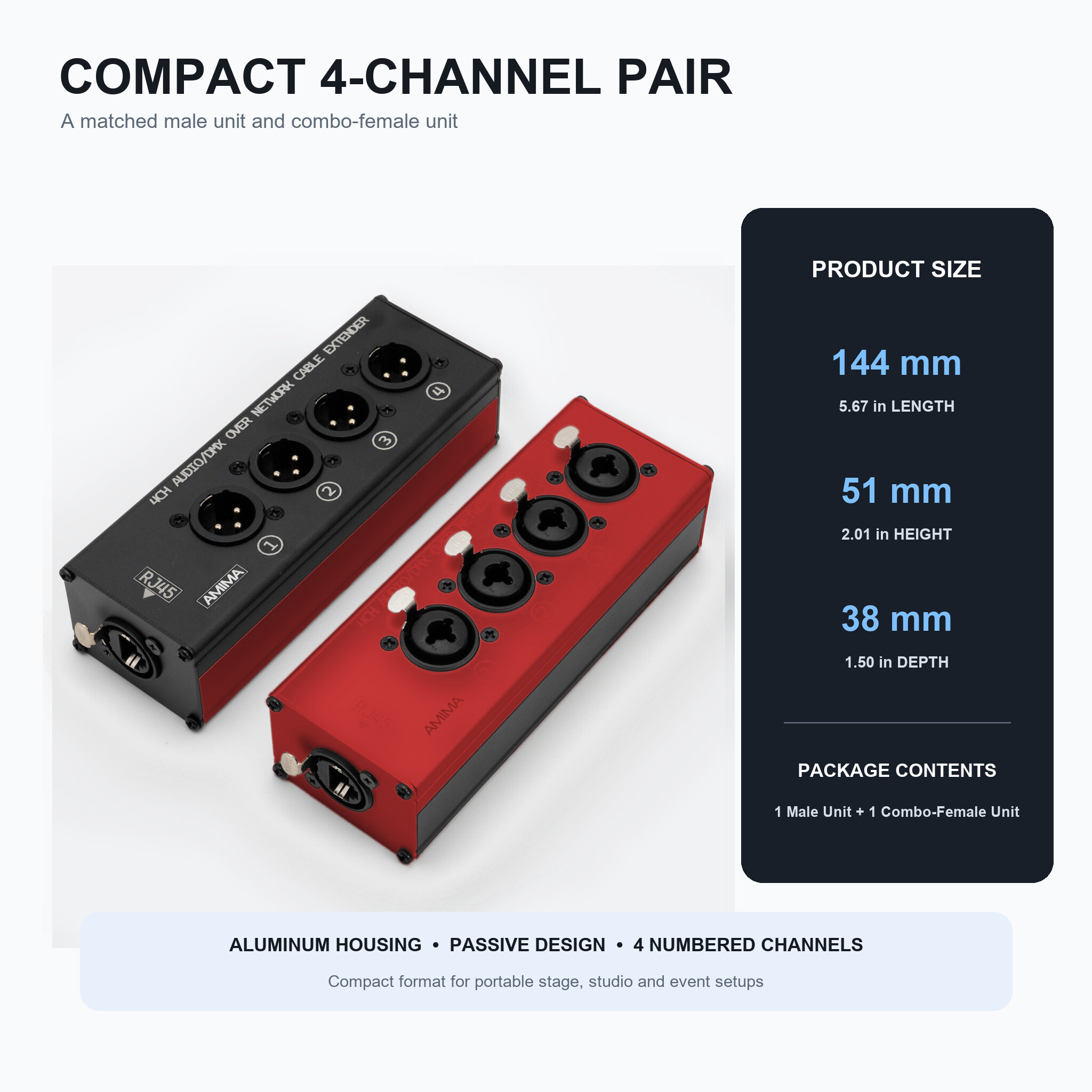 4-Channel Audio/DMX Network Extender - audio/dmx network extenders - CCXLR-NE401 - ColorCodeXLR - Image 4 of 7