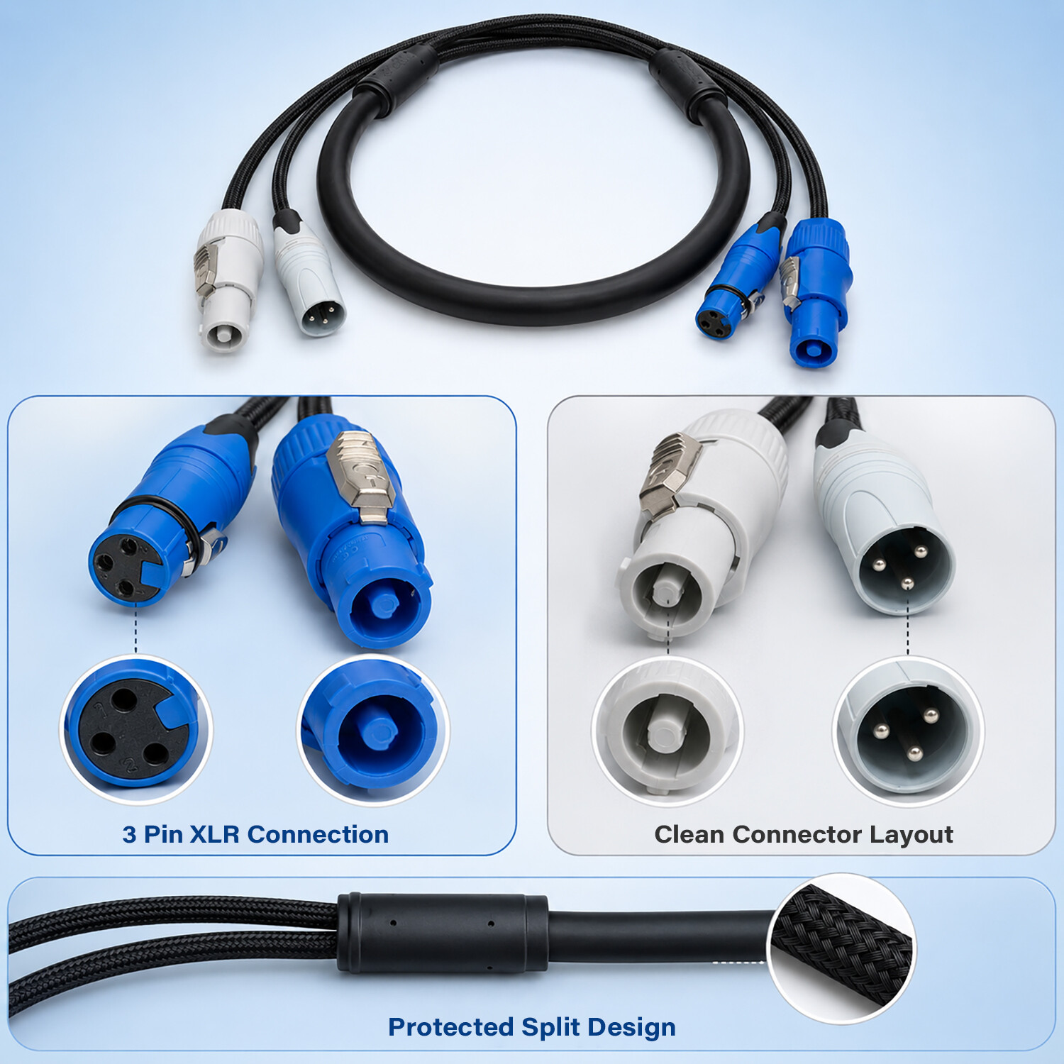Featured Product - PowerCON and XLR Combo Cable - xlr splitter cables - CCXLR-Y201 - ColorCodeXLR