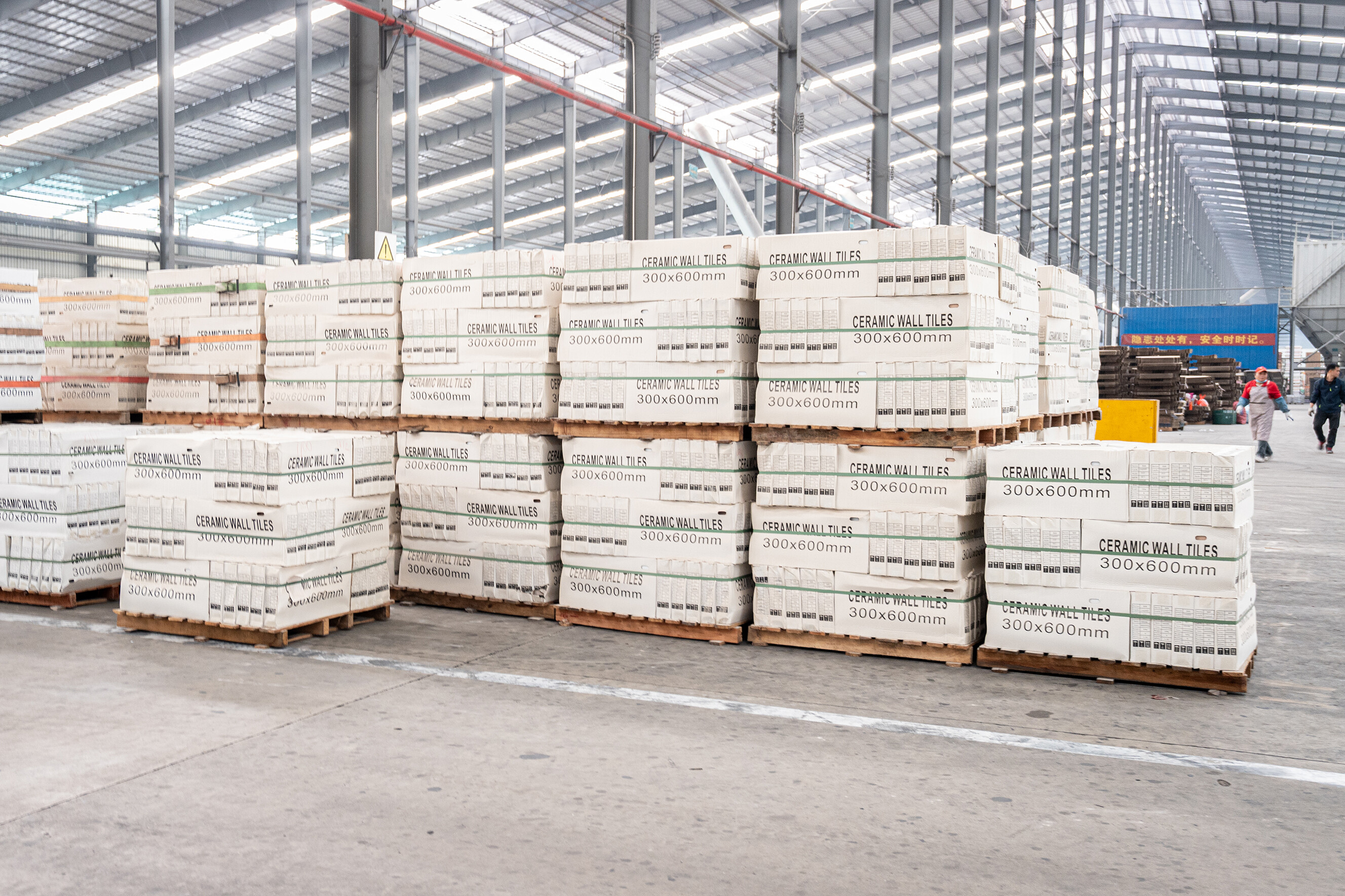 Warehouse with white-boxed ceramic wall tiles