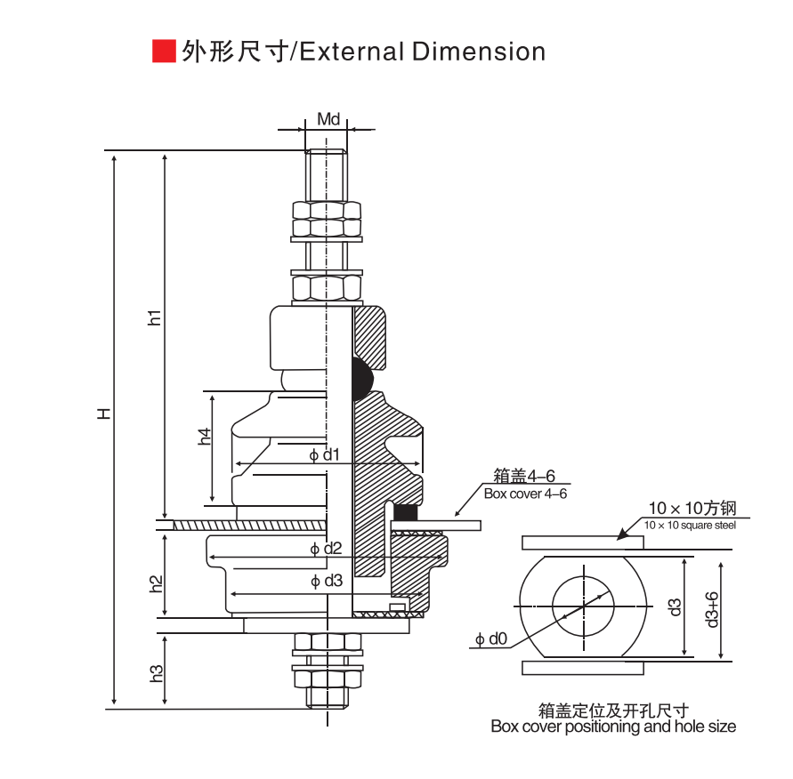National Standard Sleeve BF-1~3KV/300~600A (Rear Screw Connection) - Product Dimension Drawing