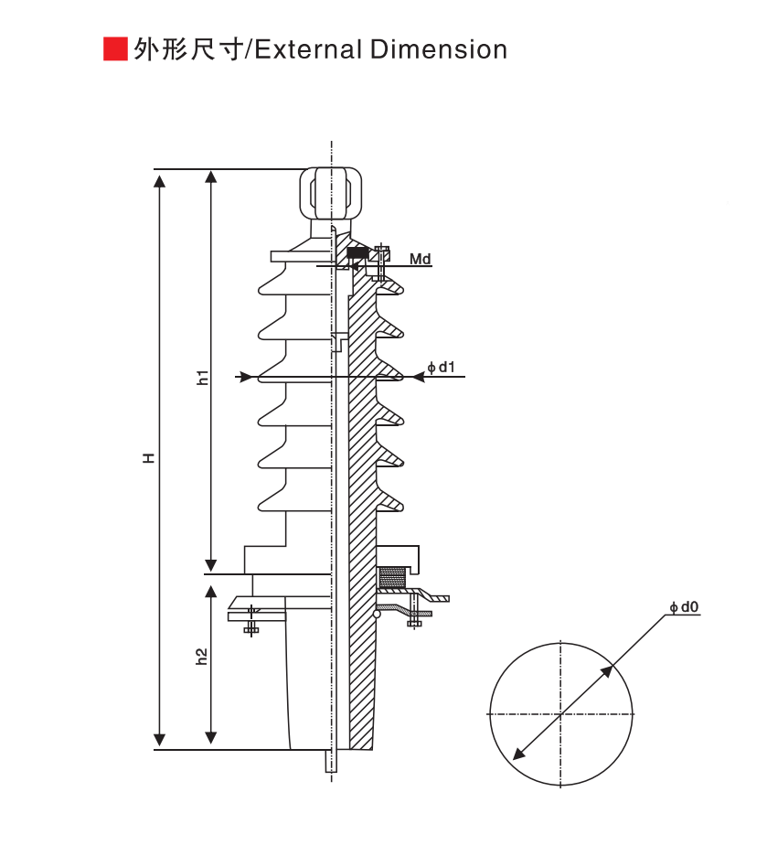 Brazilian IEC Standard Sleeve: 15-36.2kV/160A - Product Dimension Drawing