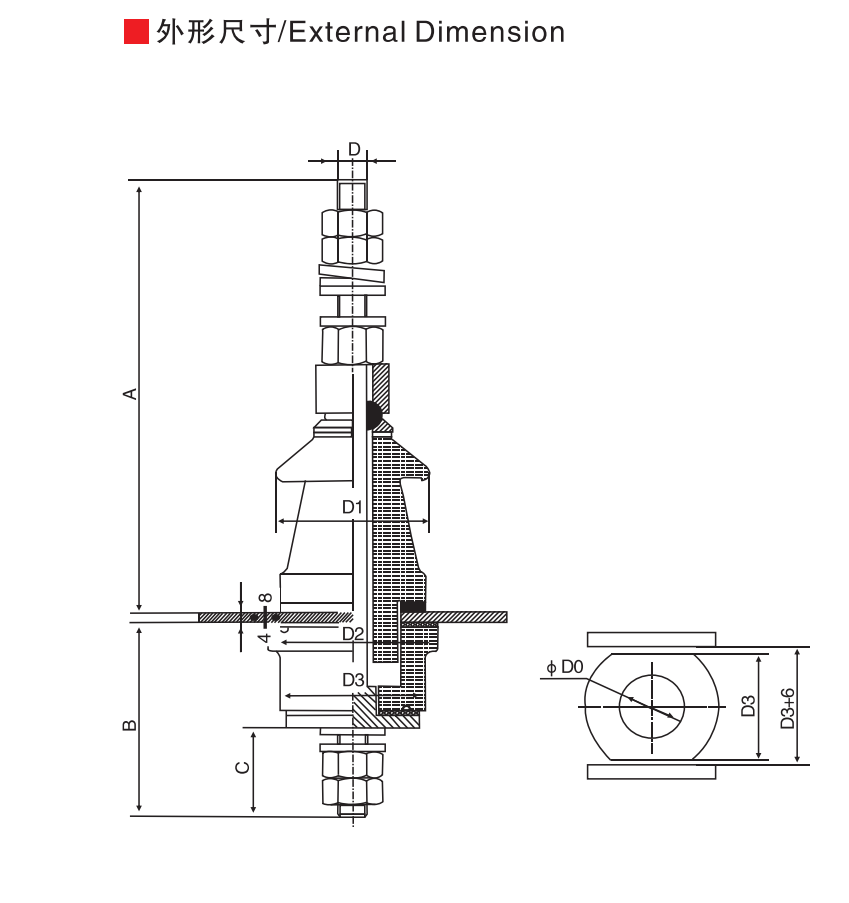 DIN Standard Insulated Sleeves: 1~3KV/250A~630A - Product Dimension Drawings