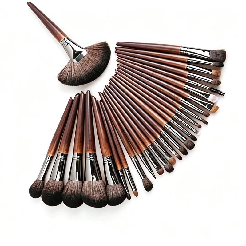 Dark Wood Fan Brush Set