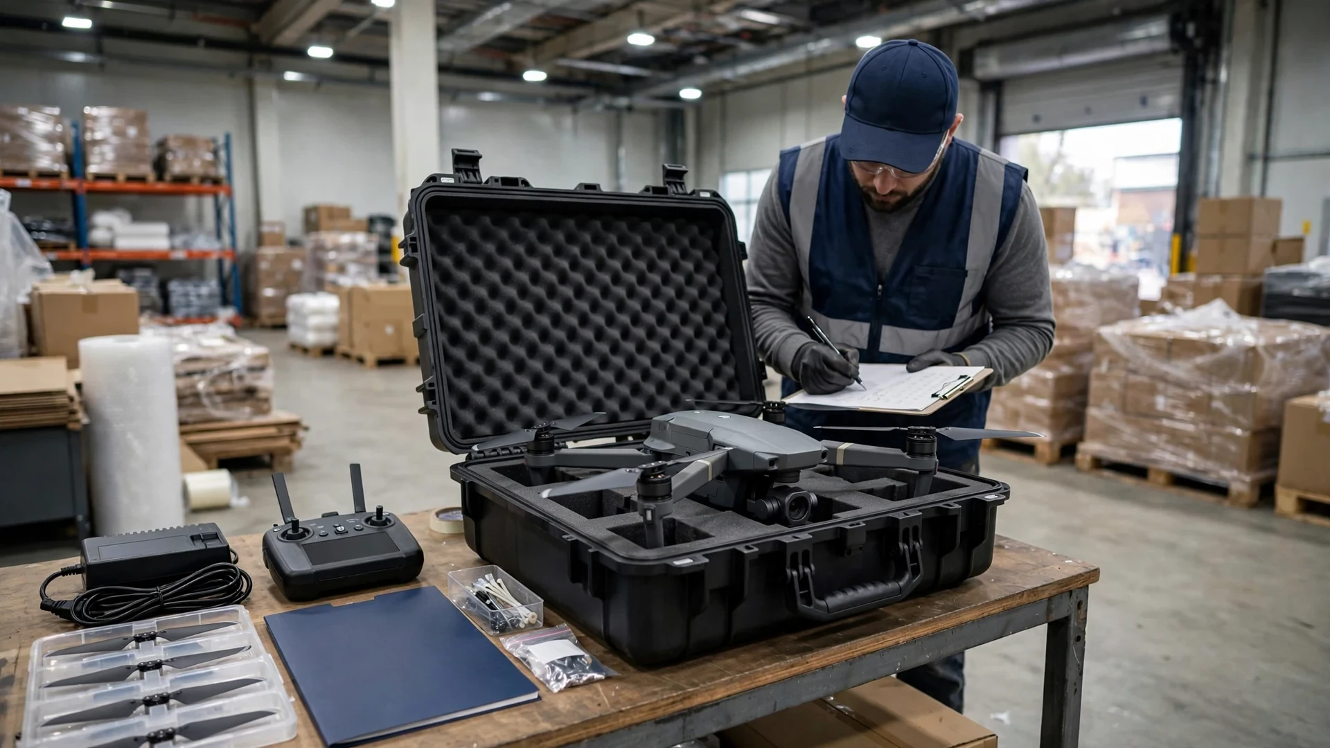 Protective packing of drone equipment for export shipment