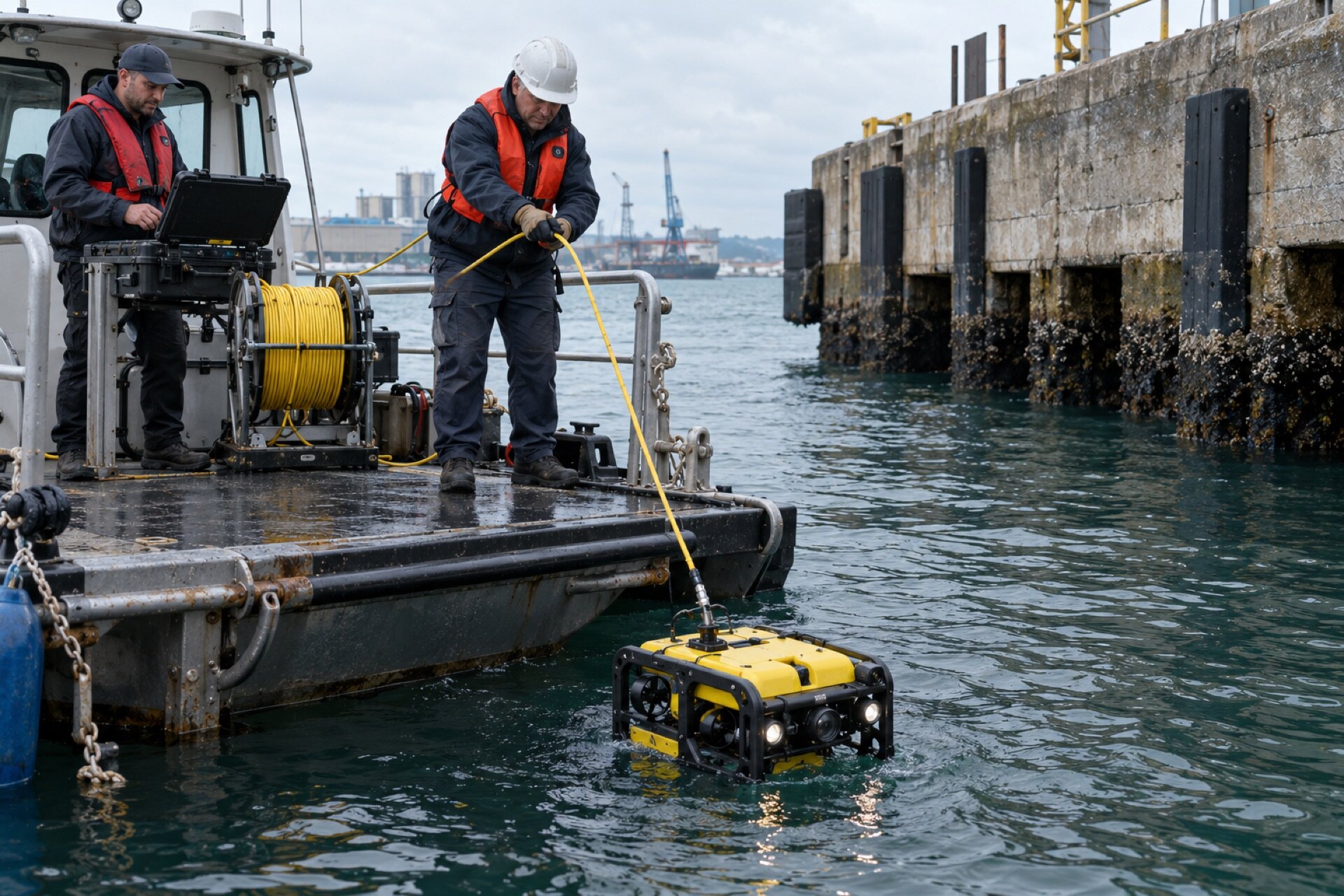 Underwater ROV performing subsea inspection