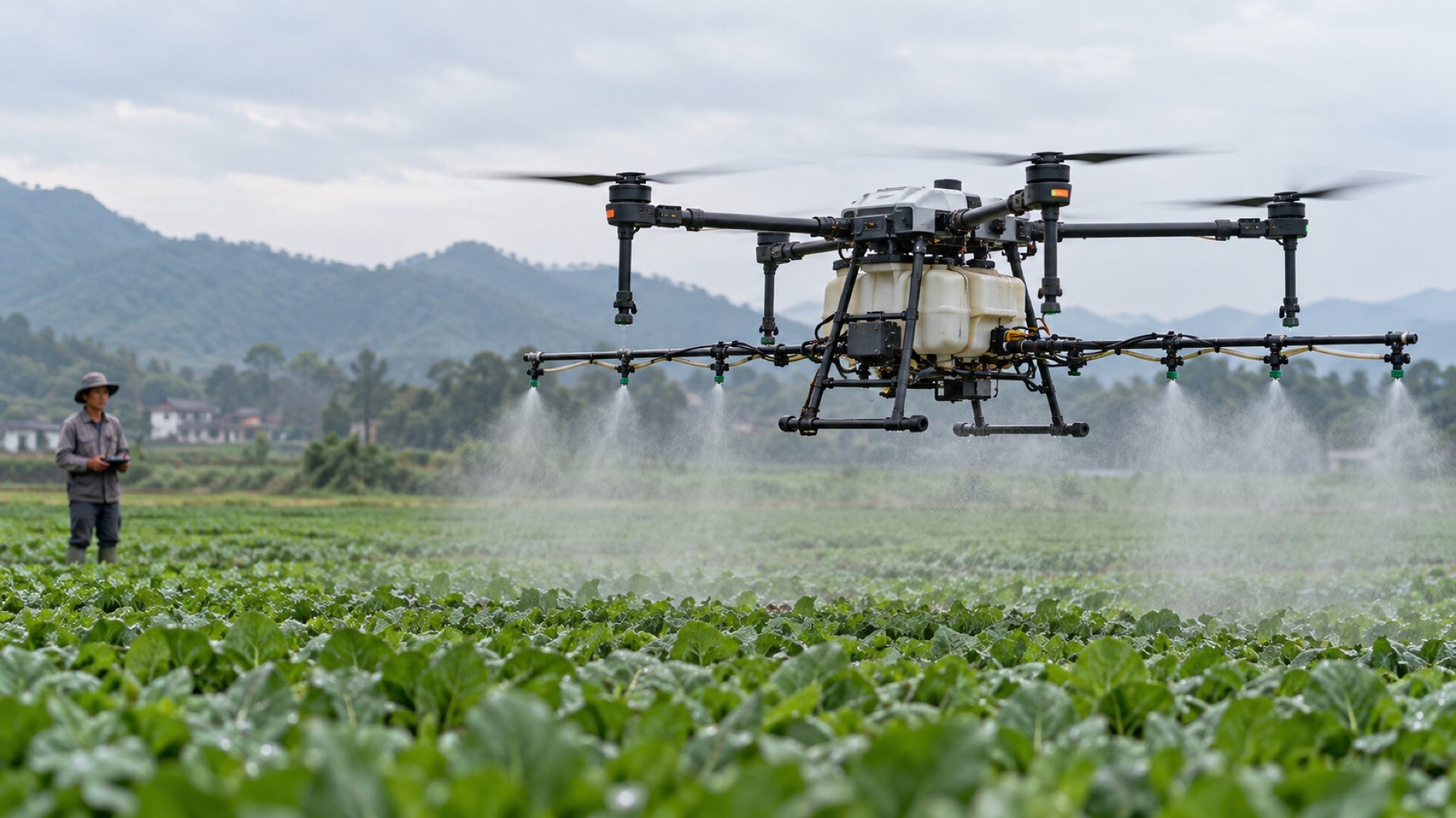 Industrial drone operating on an exterior cleaning mission