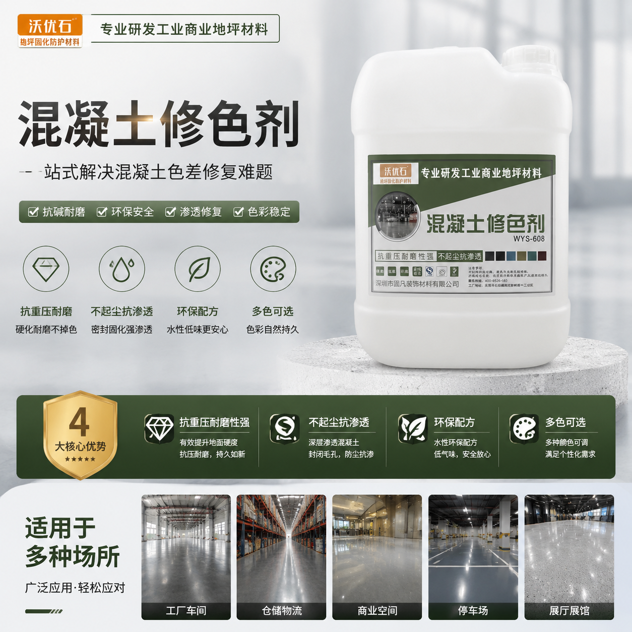 Concrete Color Restorer WYS-608 – Alkali-Resistant, Wear-Resistant, Eco-Friendly & Safe, Penetrating Repair, Stable Color