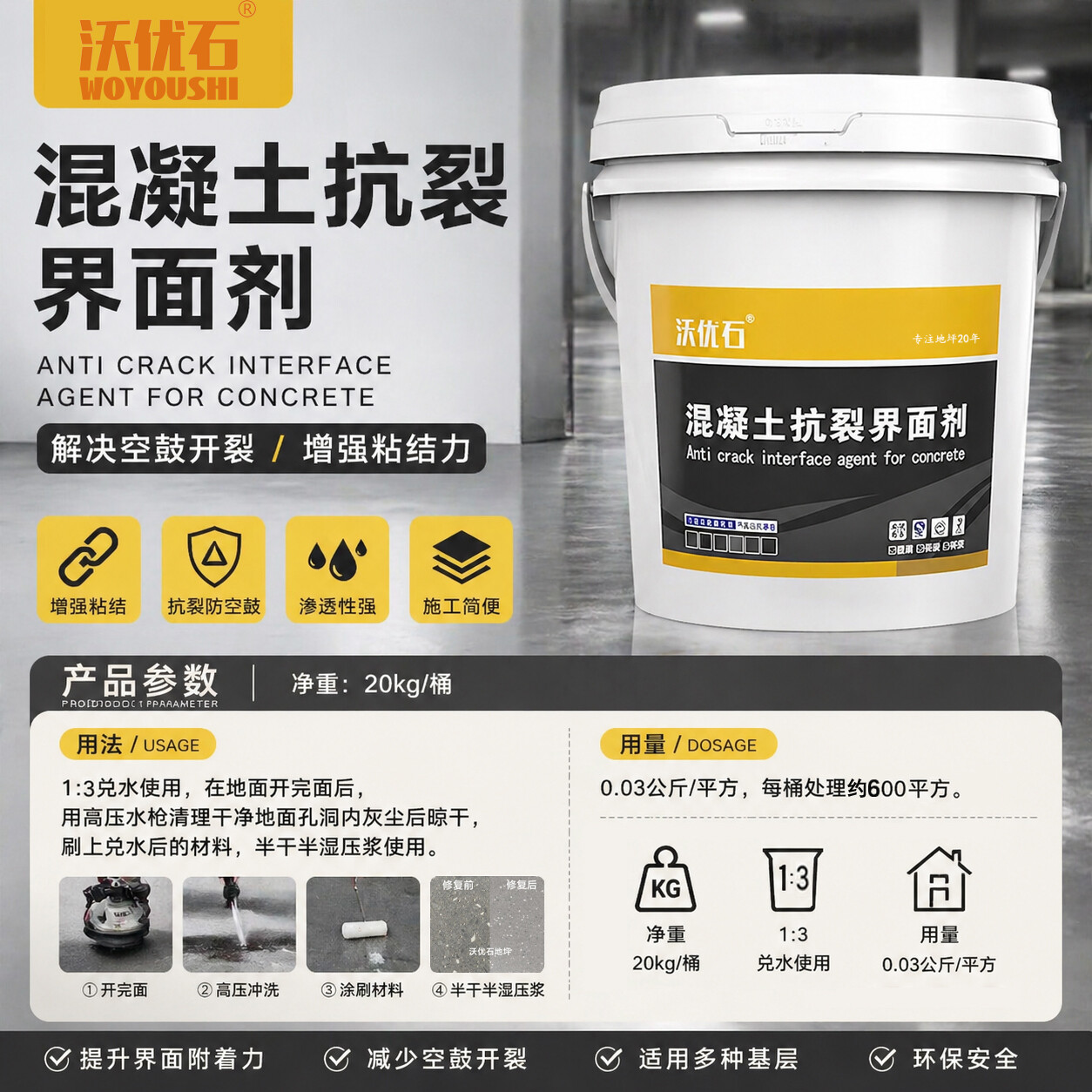 Concrete Anti-Cracking Interface Agent – Prevents Hollows and Cracks, Enhances Bonding Strength