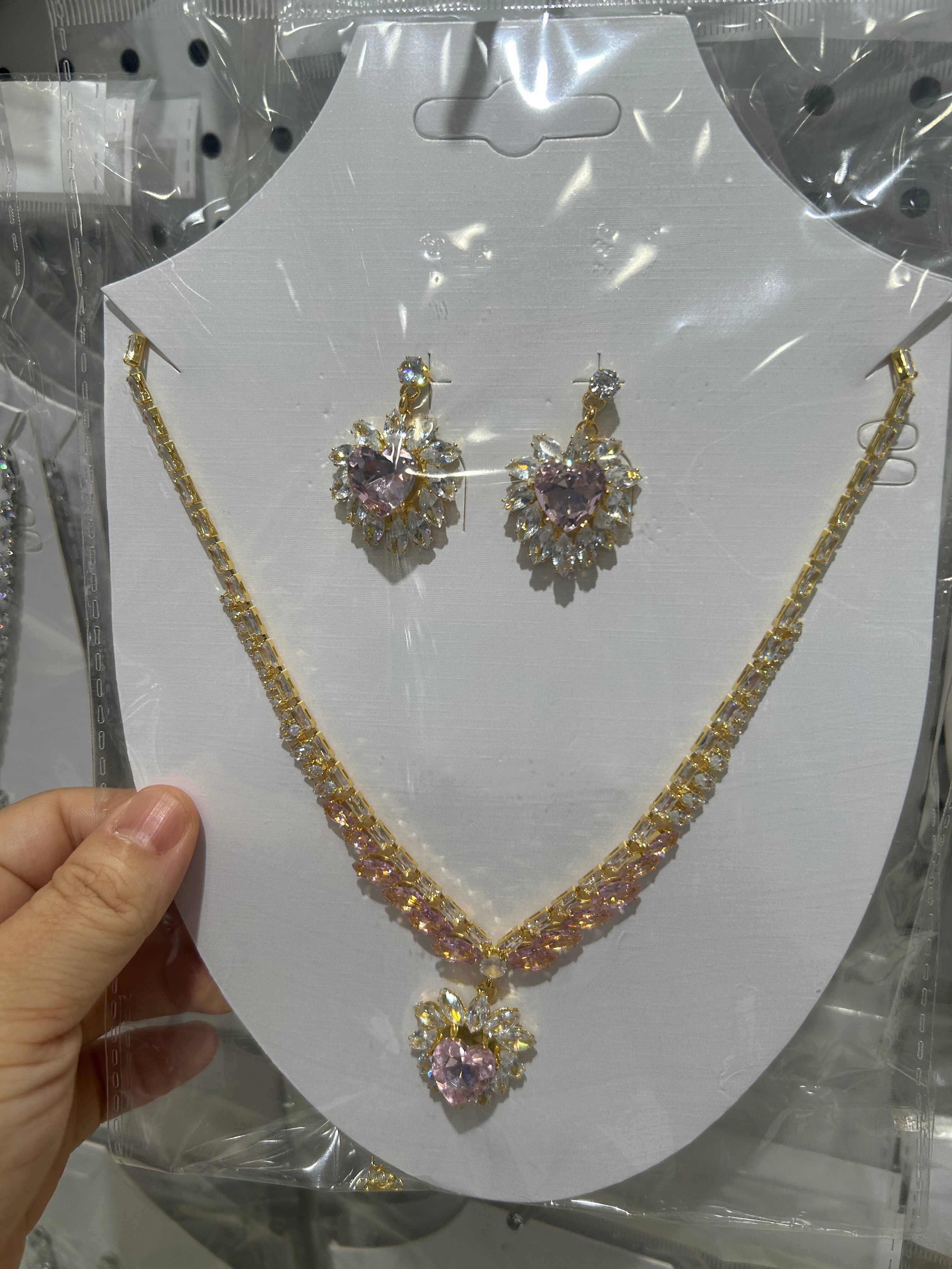 Zircon necklace+earring set