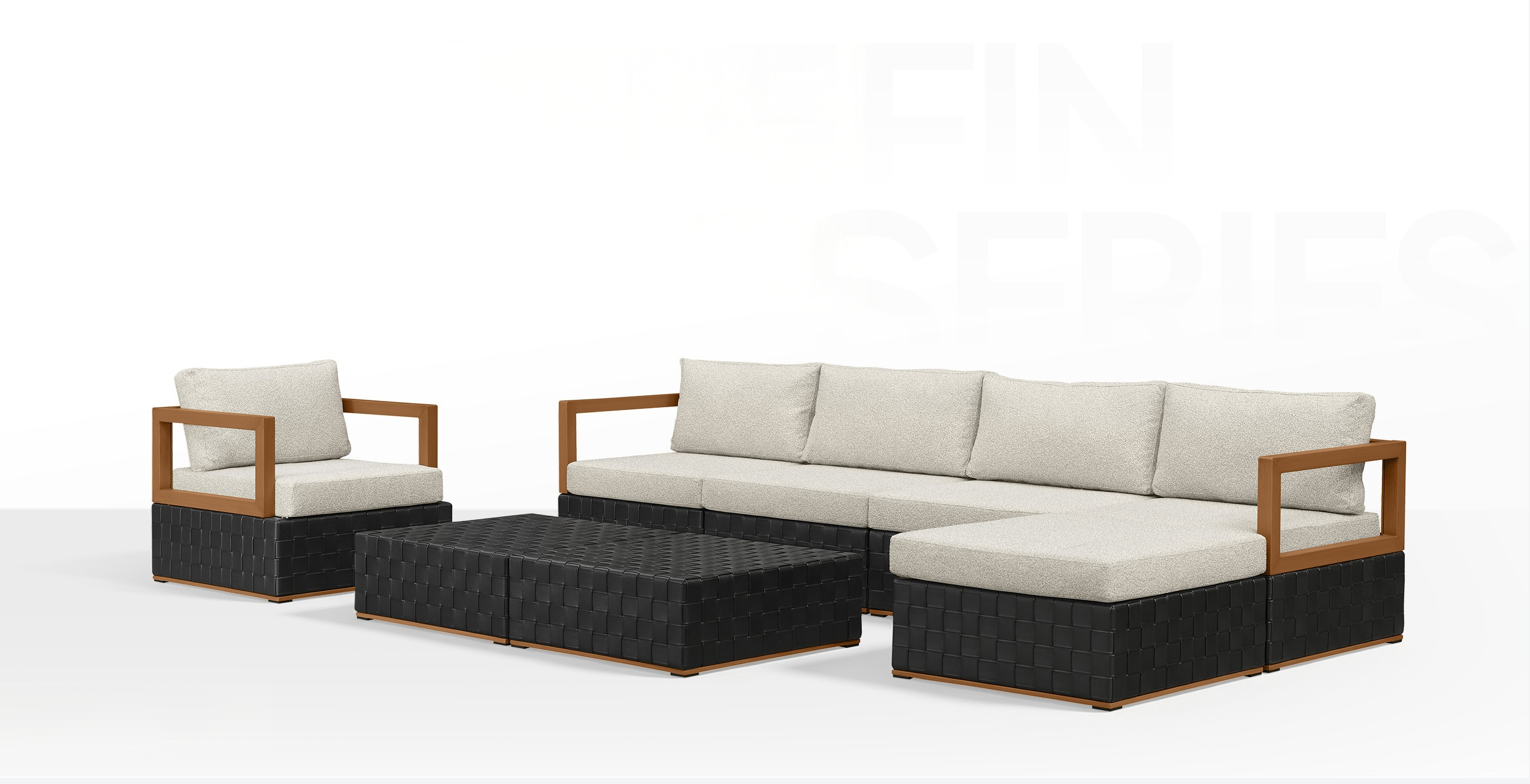 GRIFFIN Series outdoor sofa with black rattan frame and white cushions