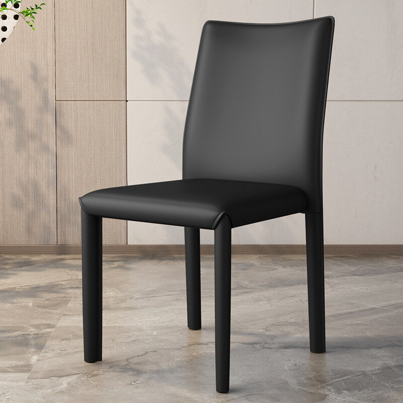Modern Minimalist Black Faux Leather Dining Chair, Upholstered Armless Side Chair