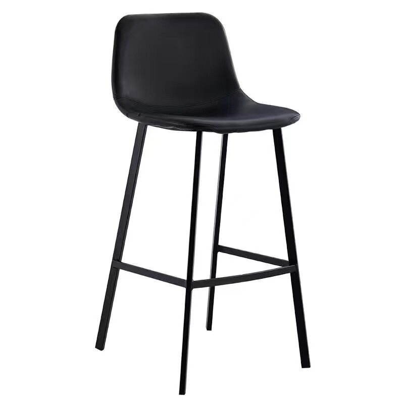 Modern Black Faux Leather Counter Height Bar Stool with Backrest, Matte Black Metal Leg Bar Chair