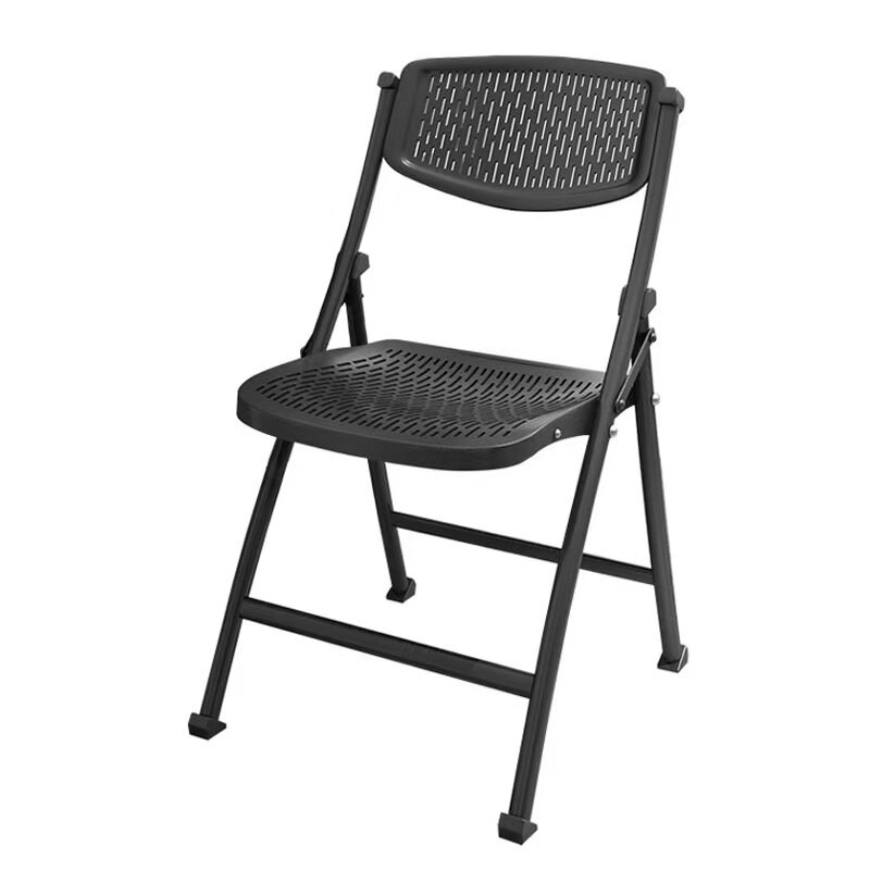 Black Ventilated Grooved Plastic Folding Chair with Metal Frame