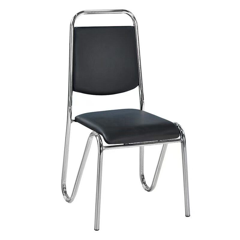 Chrome Metal Stackable Banquet Chair Black PU Padded for Hotel Conference Restaurant