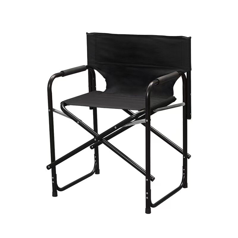 Portable Folding Chair Black Polyester Fabric Foldable Camping Chair with Armrest for Outdoor Events
