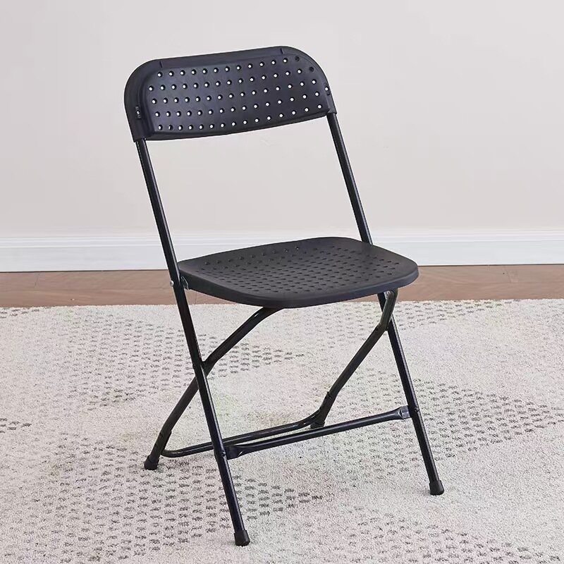 Black Perforated Plastic Folding Chair with Metal Frame for Event Party