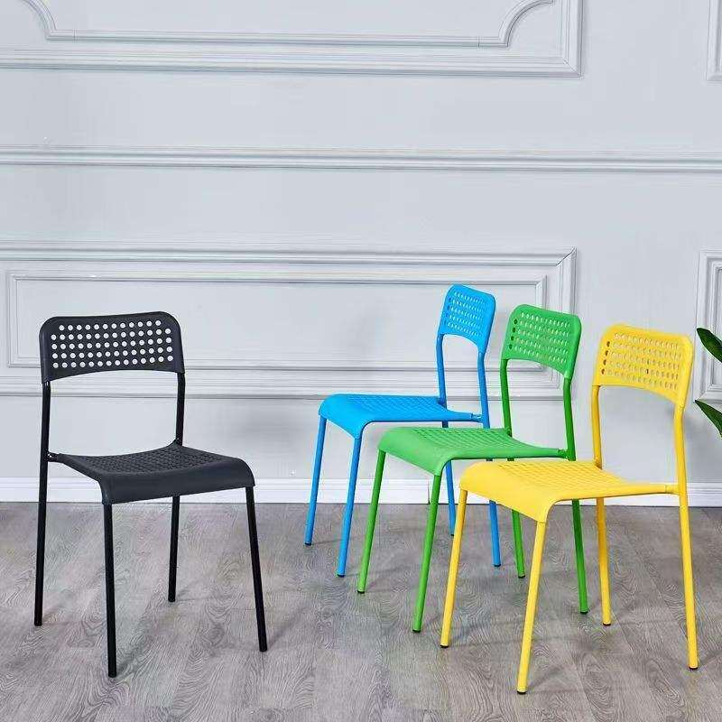 Stackable PP Plastic Dining Chair Hollow Breathable Back Metal Leg Multi‑Color Training Chair