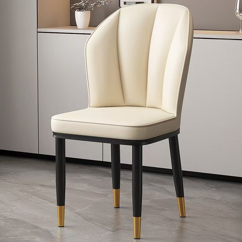 Cream Faux Leather Upholstered Dining Chair Metal Legs with Gold Tip