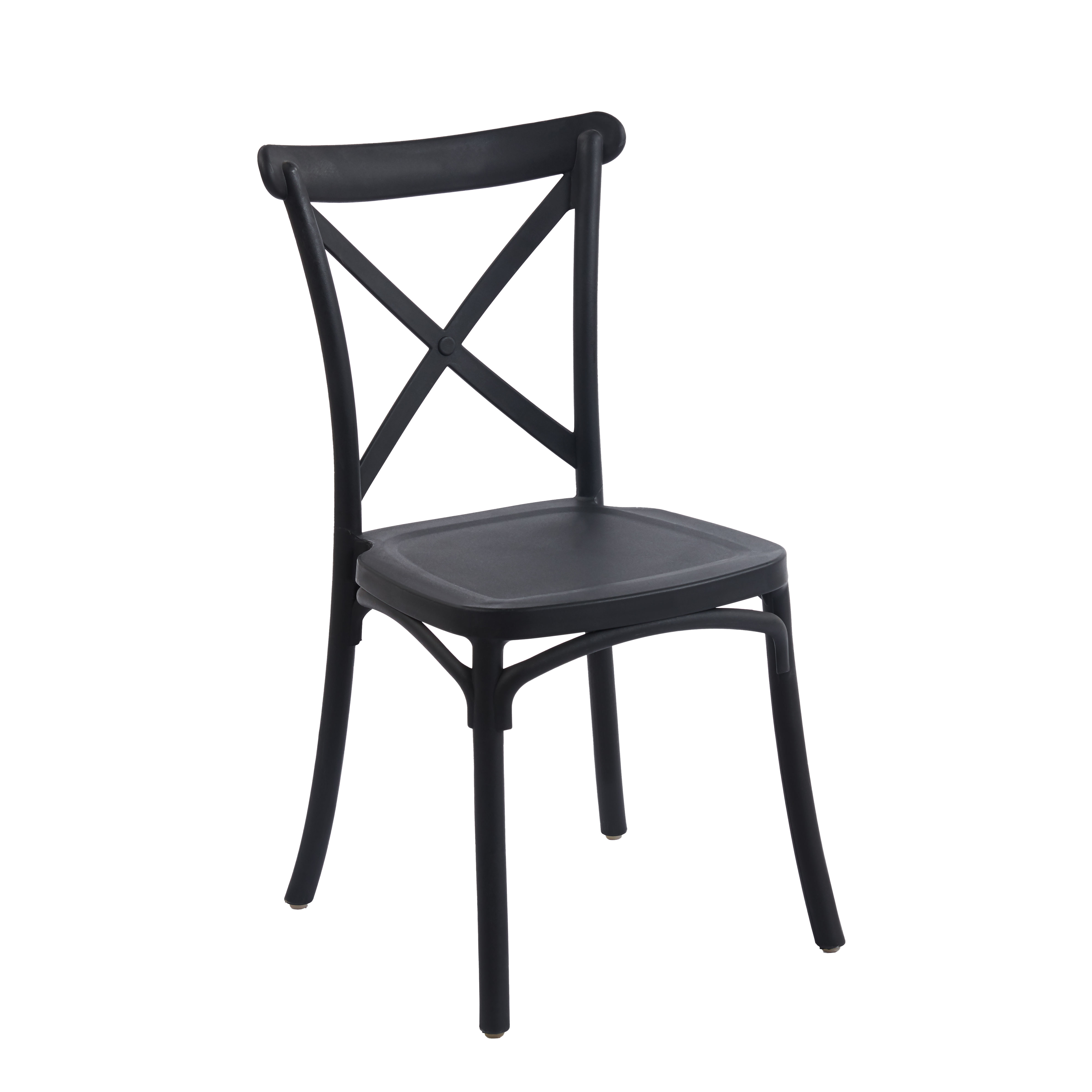 Stacked plastic chairs