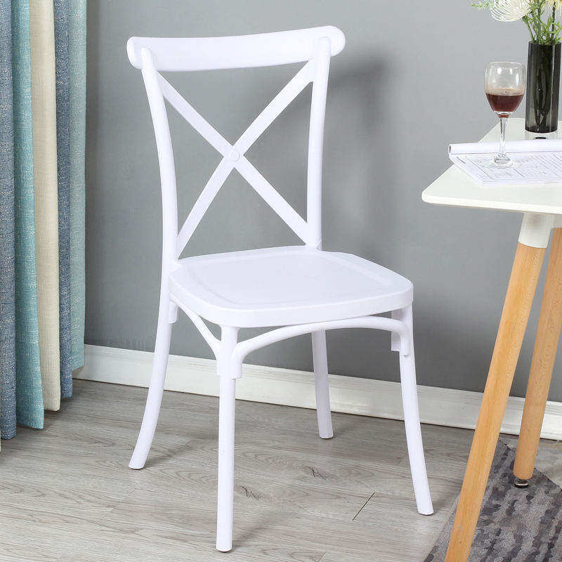 White Stackable X Cross Back Plastic Dining Chair, Indoor Outdoor Wedding Event Banquet Side Chair