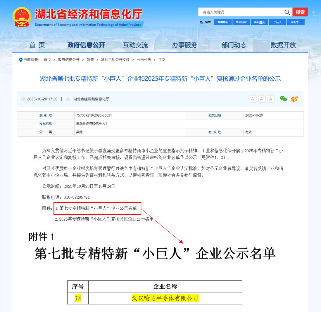 Congratulations to Yu Xin Semiconductor for being recognized as a National Specialized and New "Little Giant" Enterprise