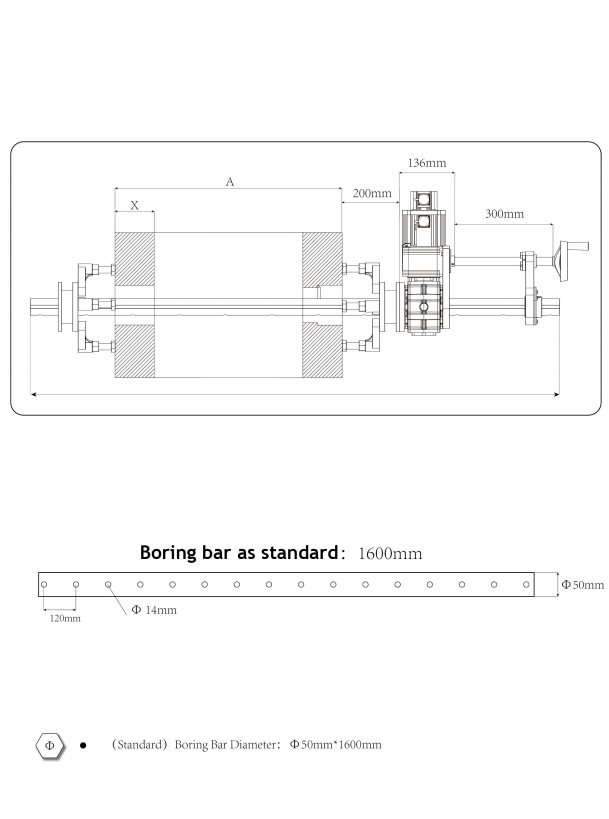 Boring bar as standard 1600mm