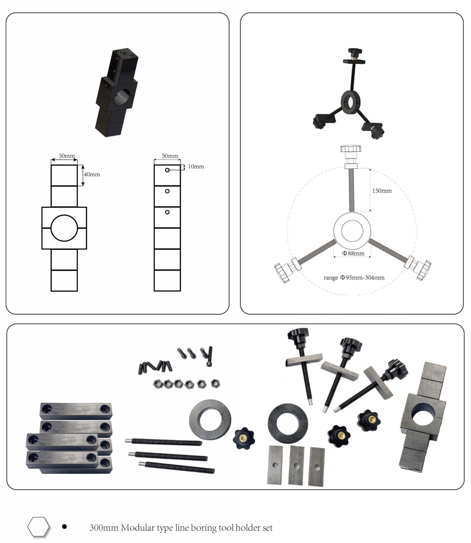 300mm Modular type line boring tool holder set