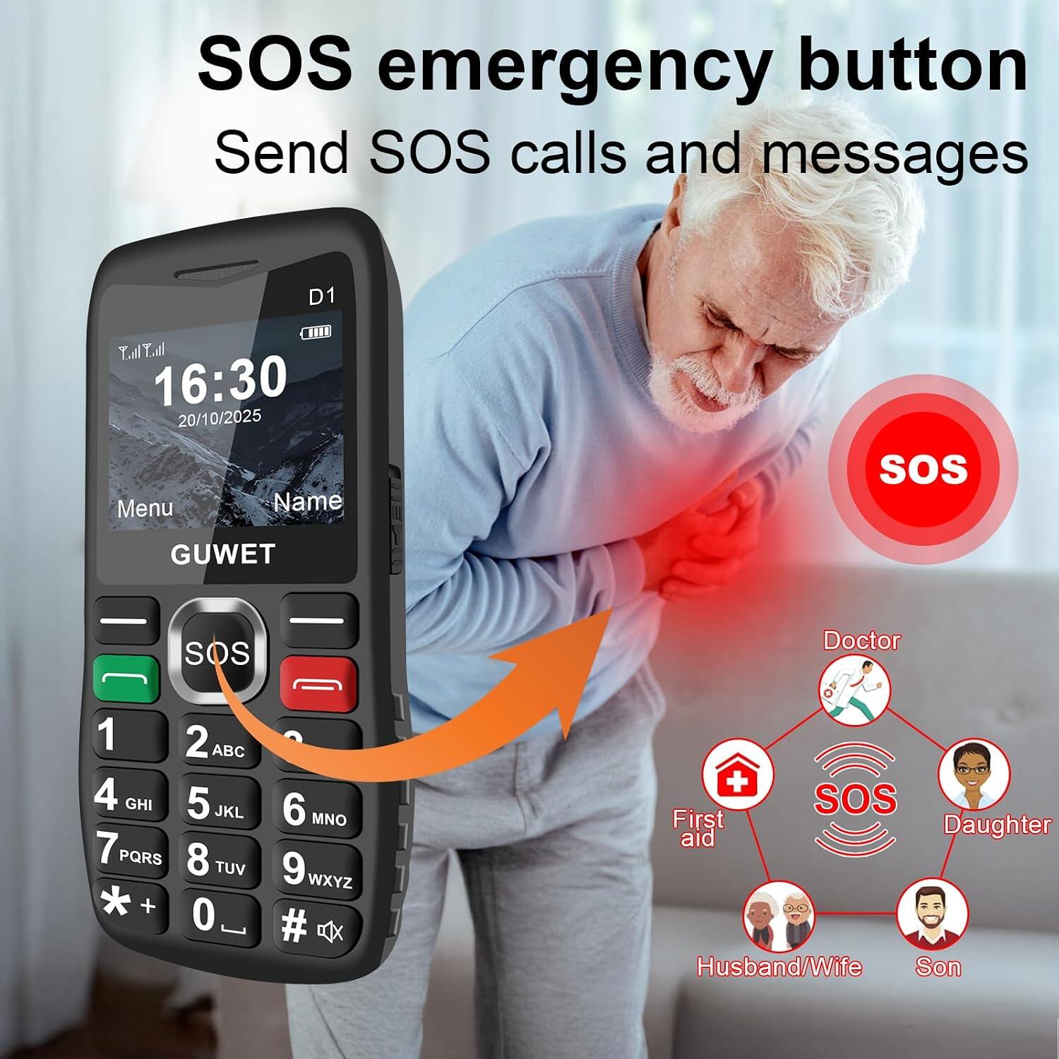 GUWET 2G Big Button Mobile Phone for Elderly view 3