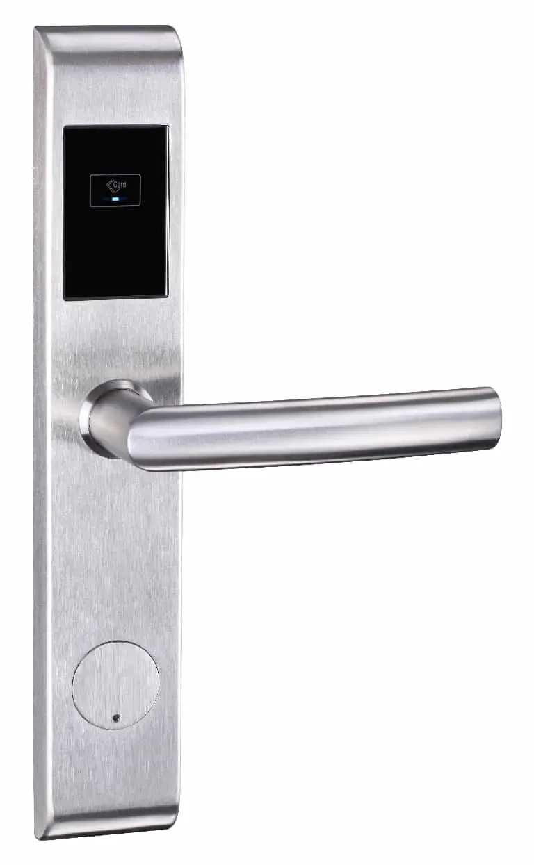 M800 Hotel Lock — Slim stainless steel hotel lock for guest rooms.